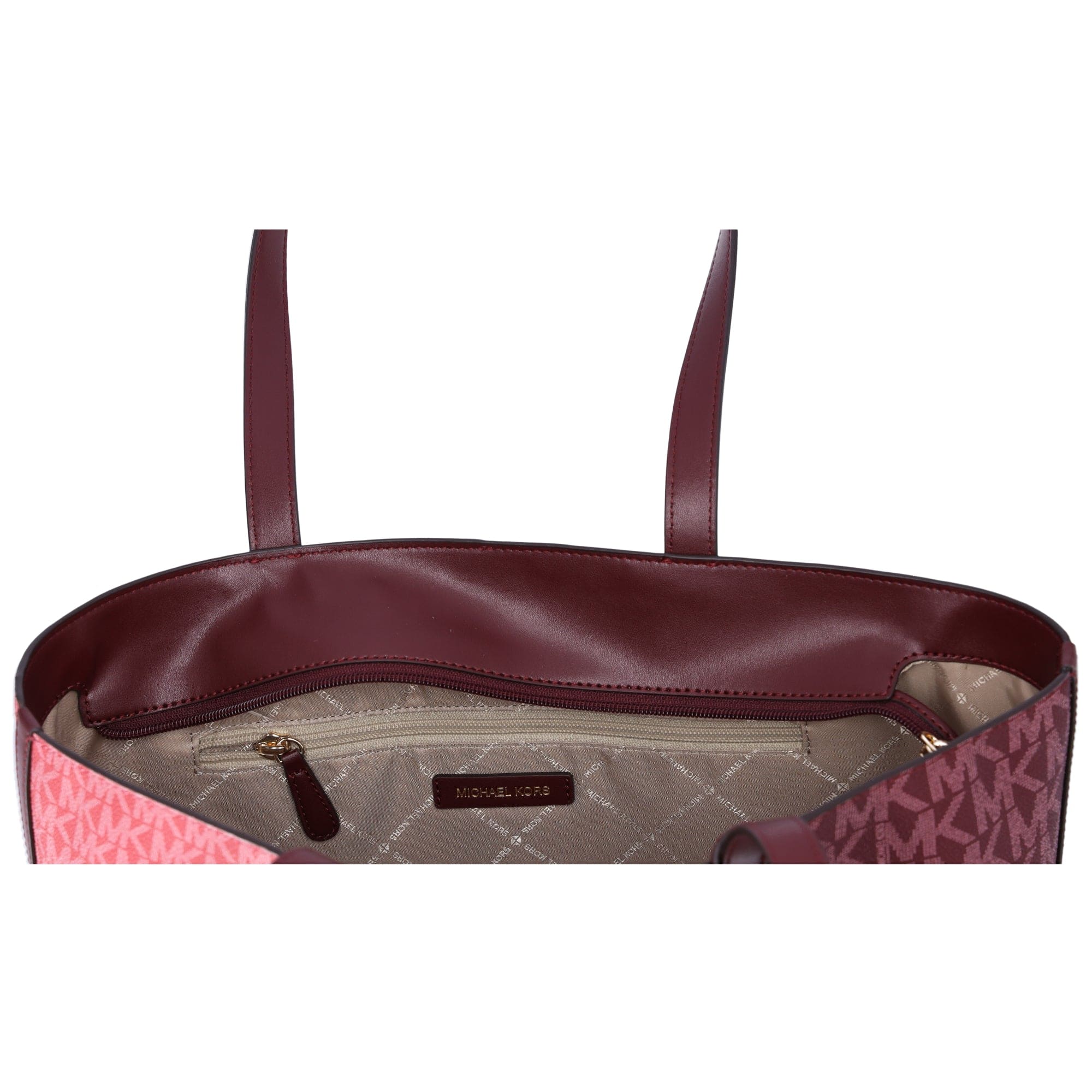Michael Kors Jet Set Travel Medium Zip Top Tote Oxblood Multi MK Signature