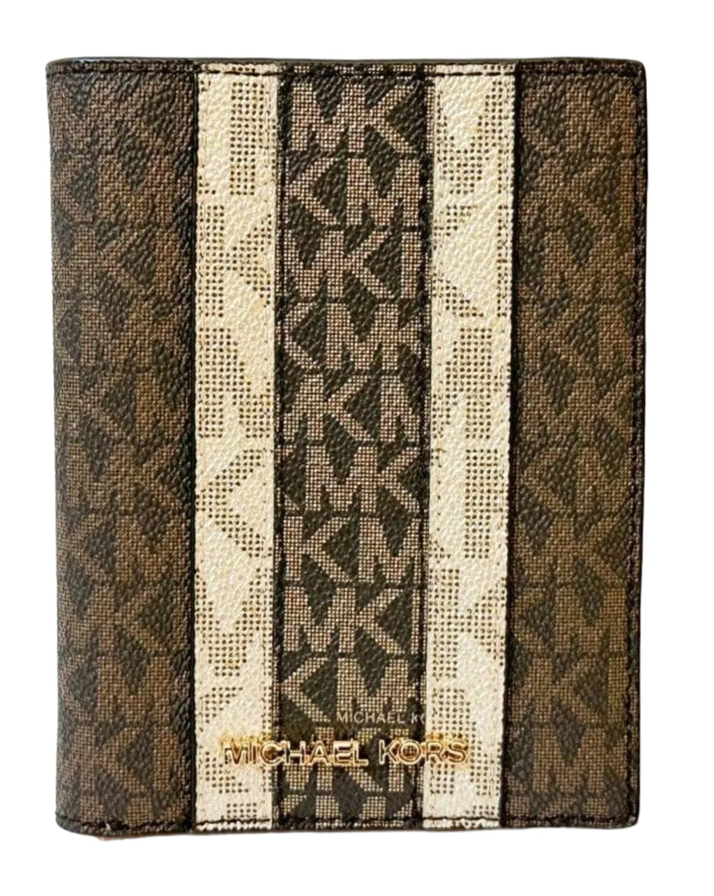 Michael Kors JetSet Travel PassportCase Wallet MKSignature BrownGold
