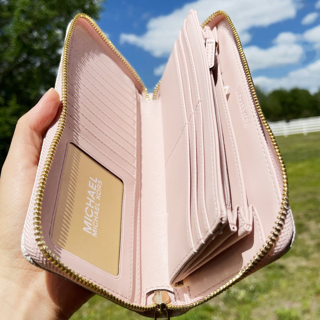 Michael Kors JetSet Large ContinentalWallet Wristlet MK Vanila PinkBlush