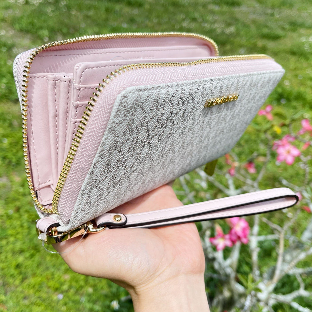 Michael Kors JetSet Large ContinentalWallet Wristlet MK Vanila PinkBlush