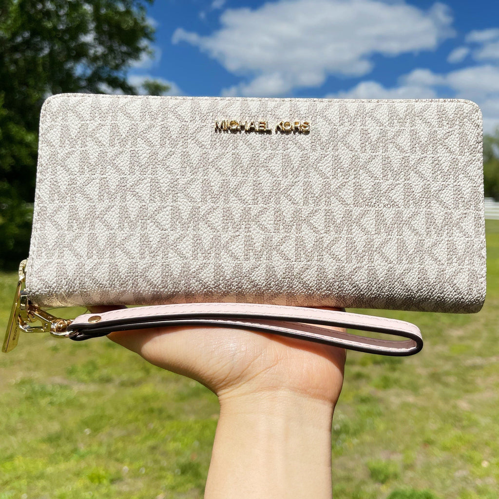 Michael Kors JetSet Large ContinentalWallet Wristlet MK Vanila PinkBlush
