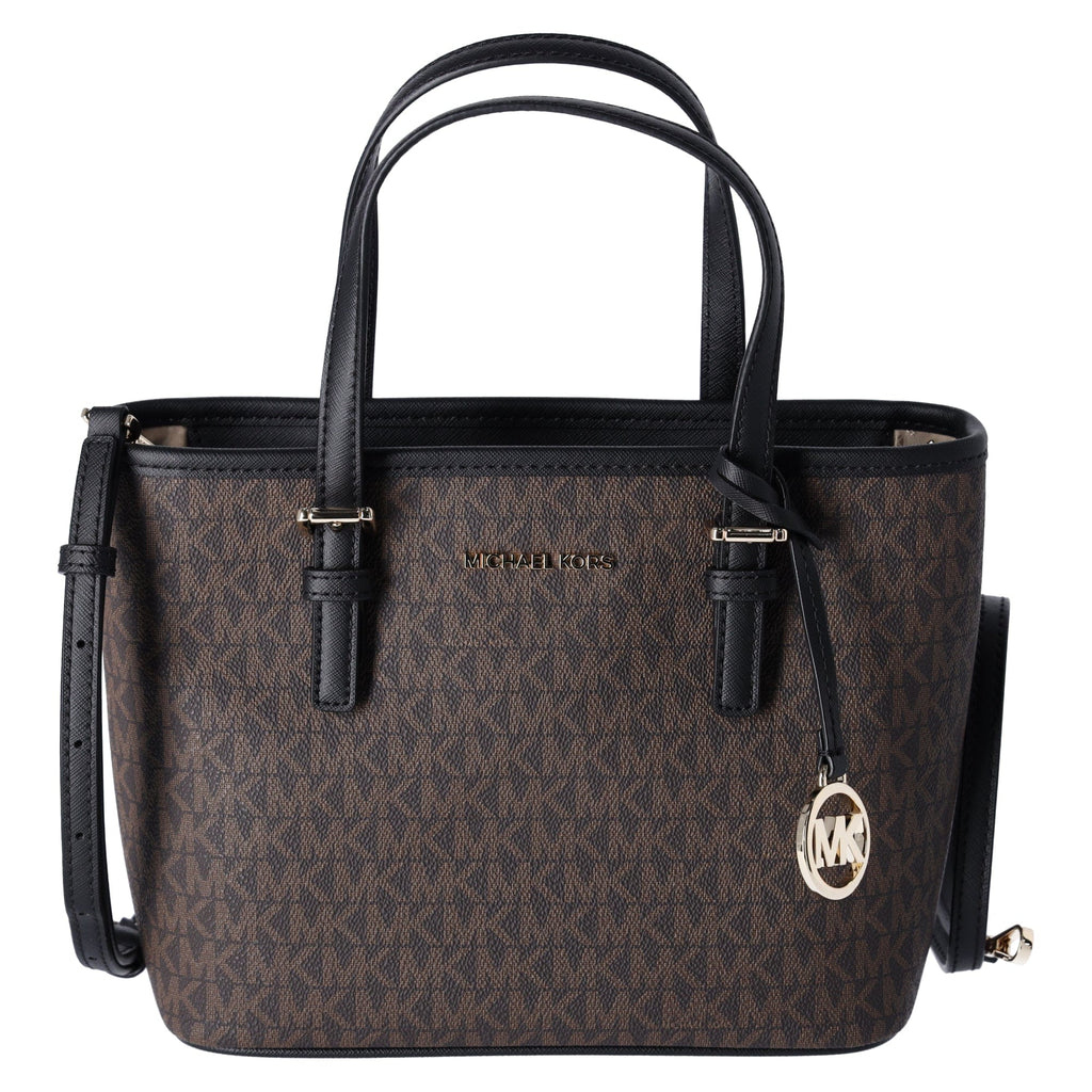 Michael Kors JetSet Small XS Carryall Convertible ToteCrossbody BrownMKBlack