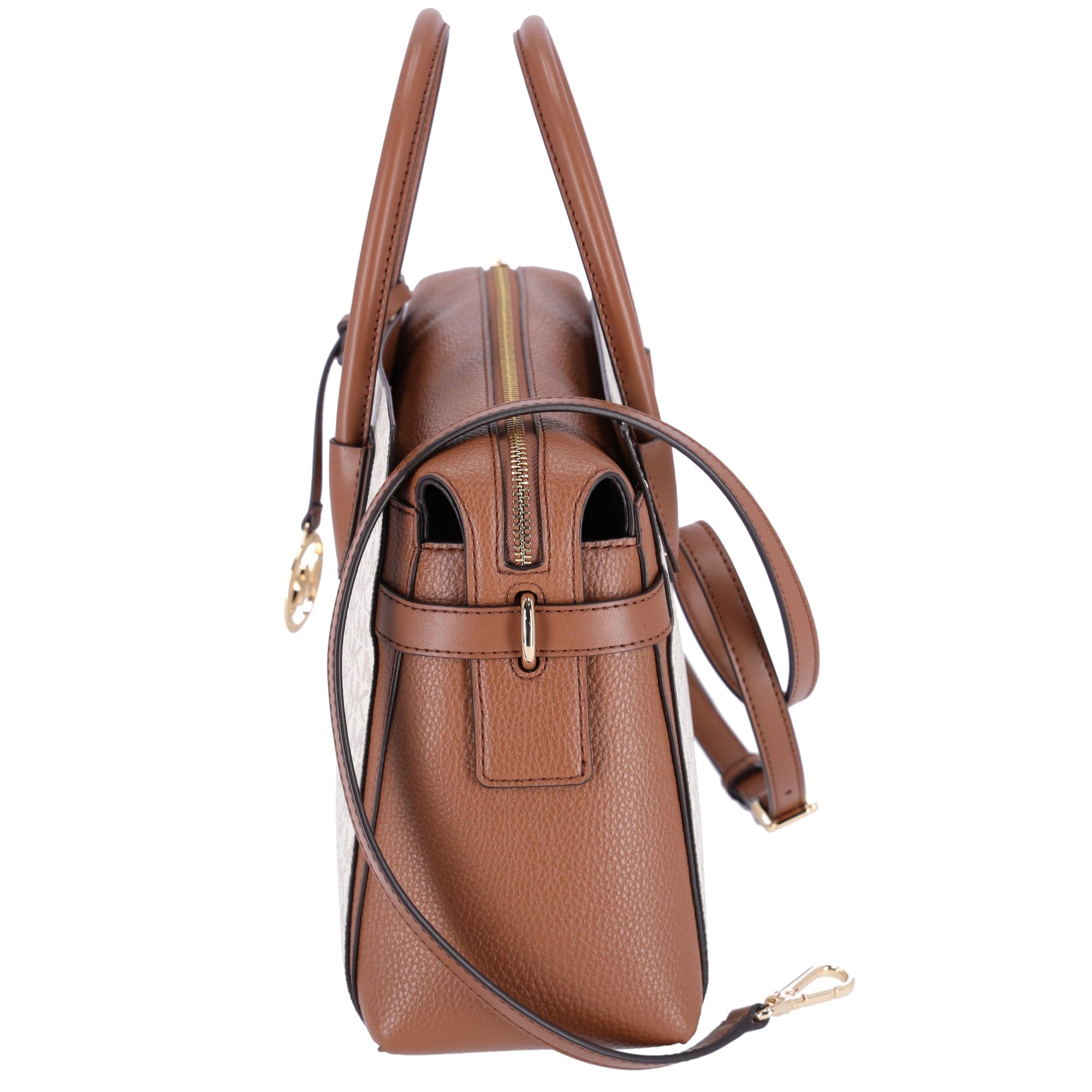 Michael Kors Mercer Medium Belted Satchel Crossbody Vanilla MK Signature