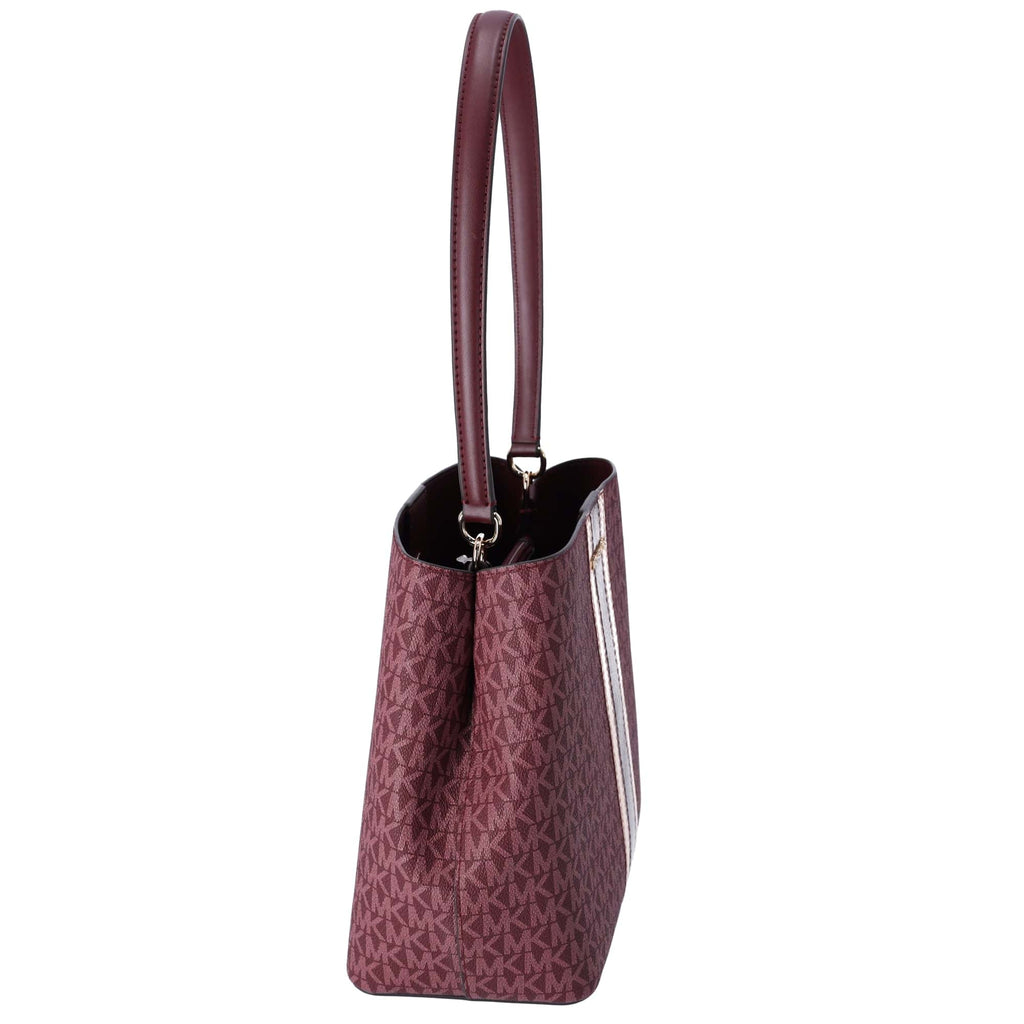 Michael Kors Pratt Medium MK Logo Bucket Shoulder Bag Oxblood Multi Metallic