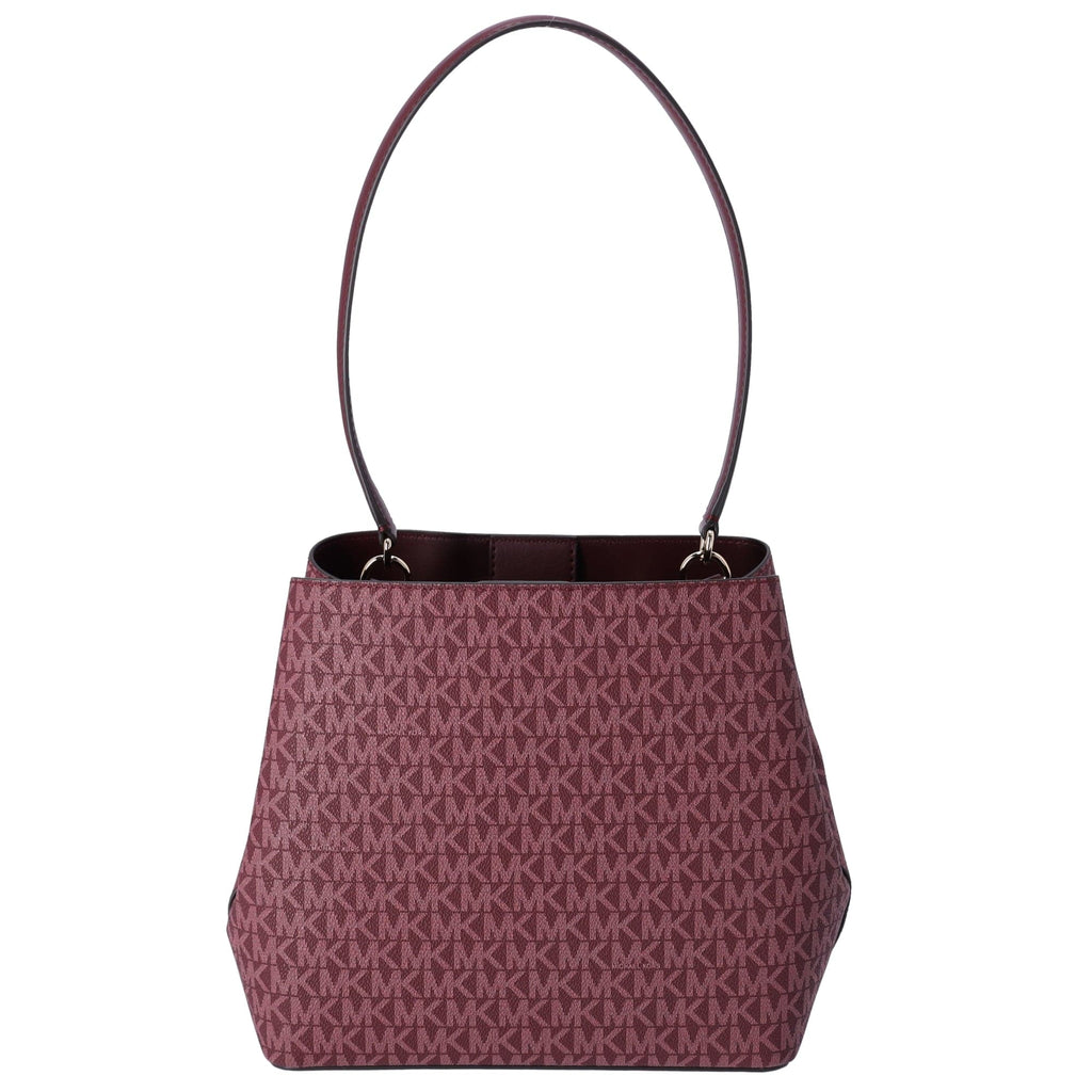 Michael Kors Pratt Medium MK Logo Bucket Shoulder Bag Oxblood Multi Metallic