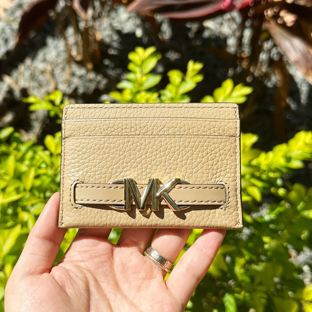 Michael Kors Reed Large Card Holder Wallet MK Signature Logo Camel Leather