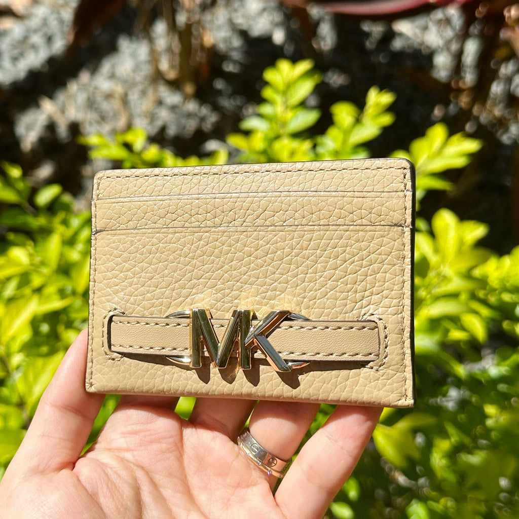 Michael Kors Reed Large Card Holder Wallet MK Signature Logo Camel Leather