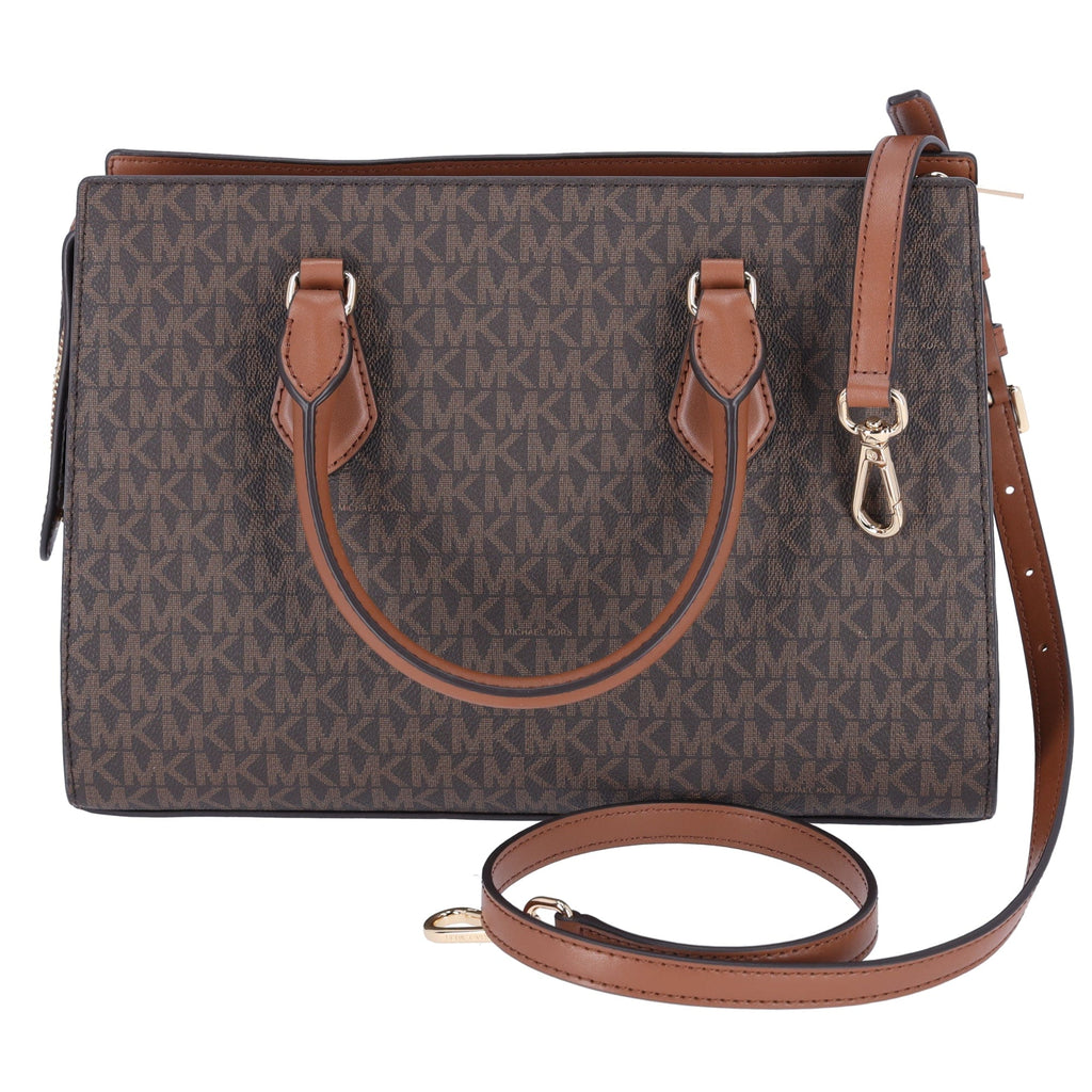 Michael Kors Sheila Medium Signature Logo and Metallic Satchel Brown Gold