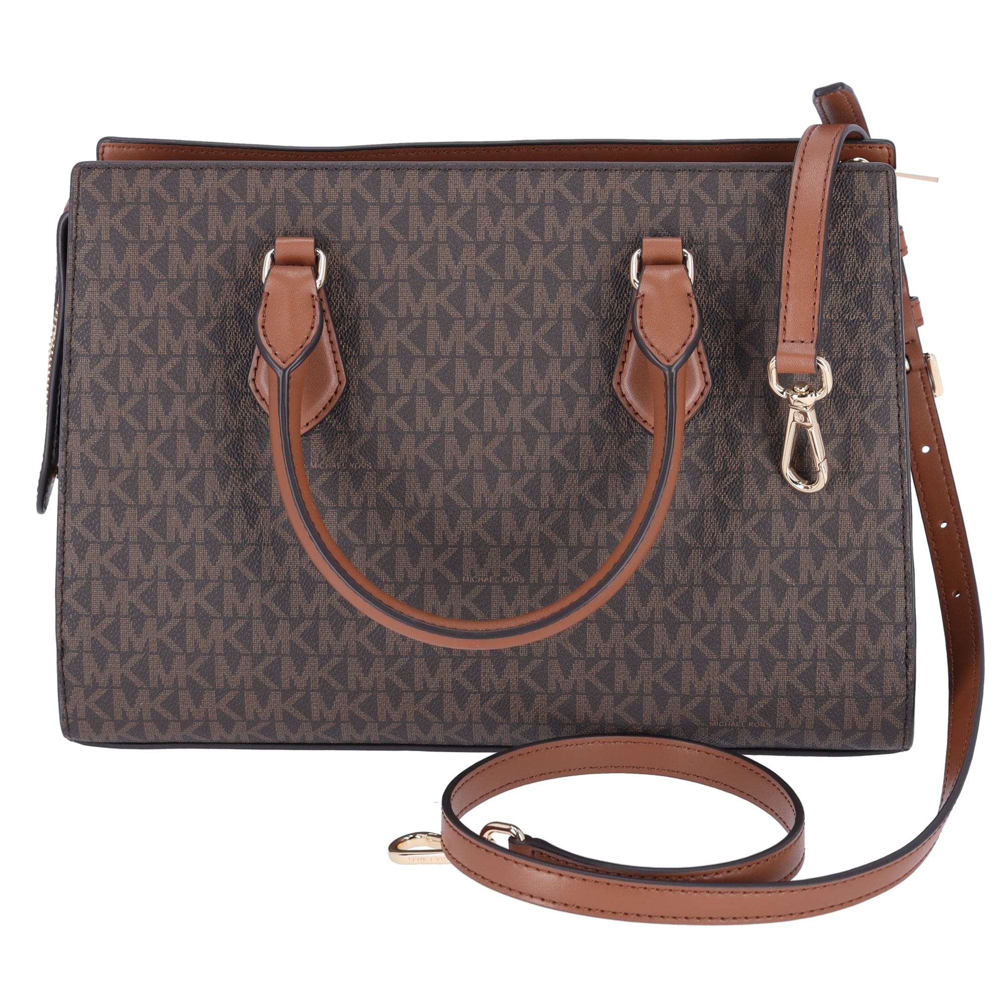 Michael Kors Sheila Medium Signature Logo and Metallic Satchel Brown Gold