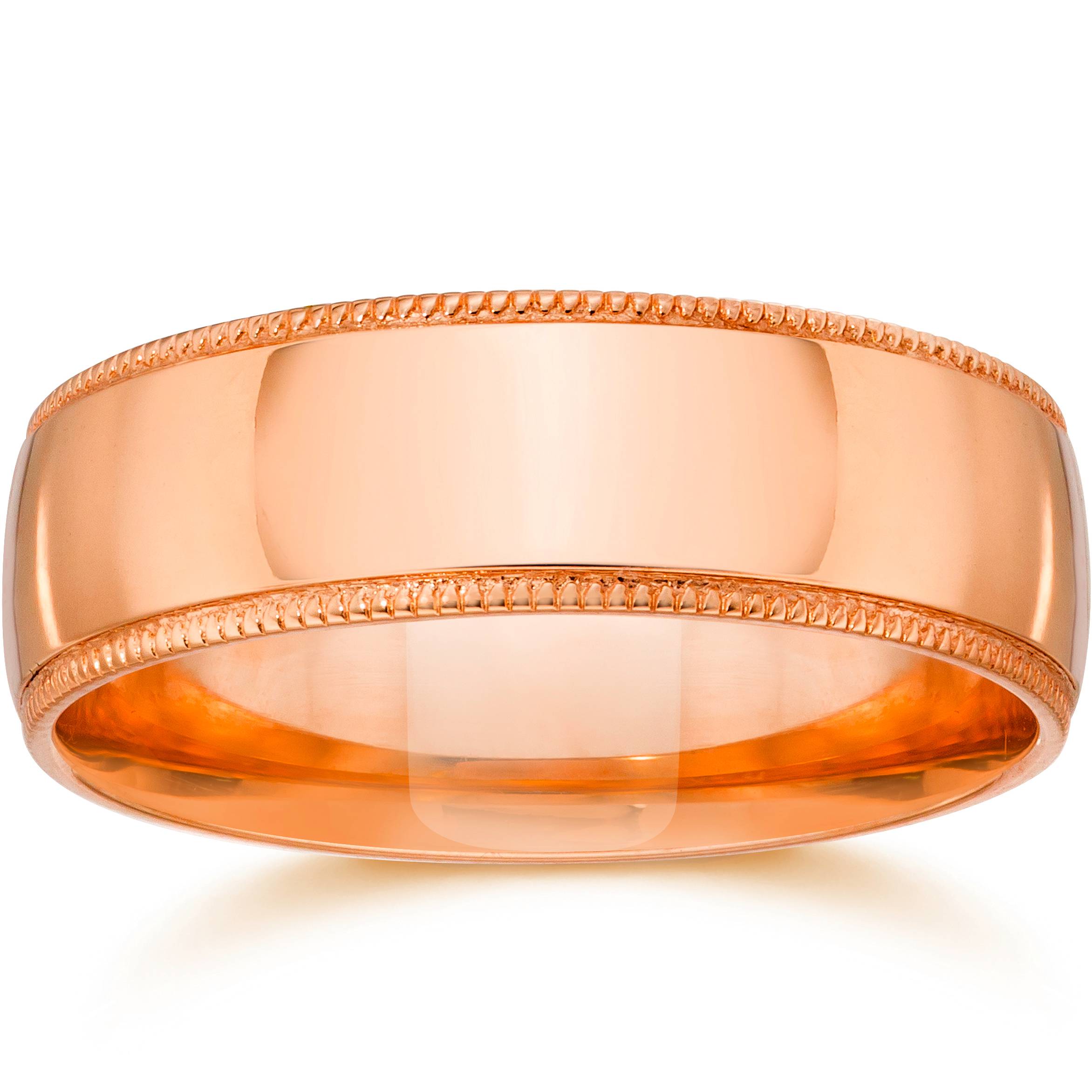 6mm Milgrain 14K Rose Gold Polished Wedding Band Size Selectable