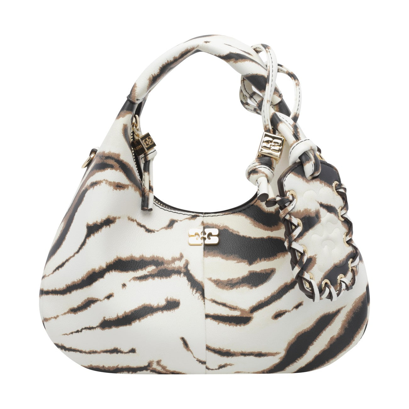 Ganni Women Mini Logo Zebra Hobo Bag