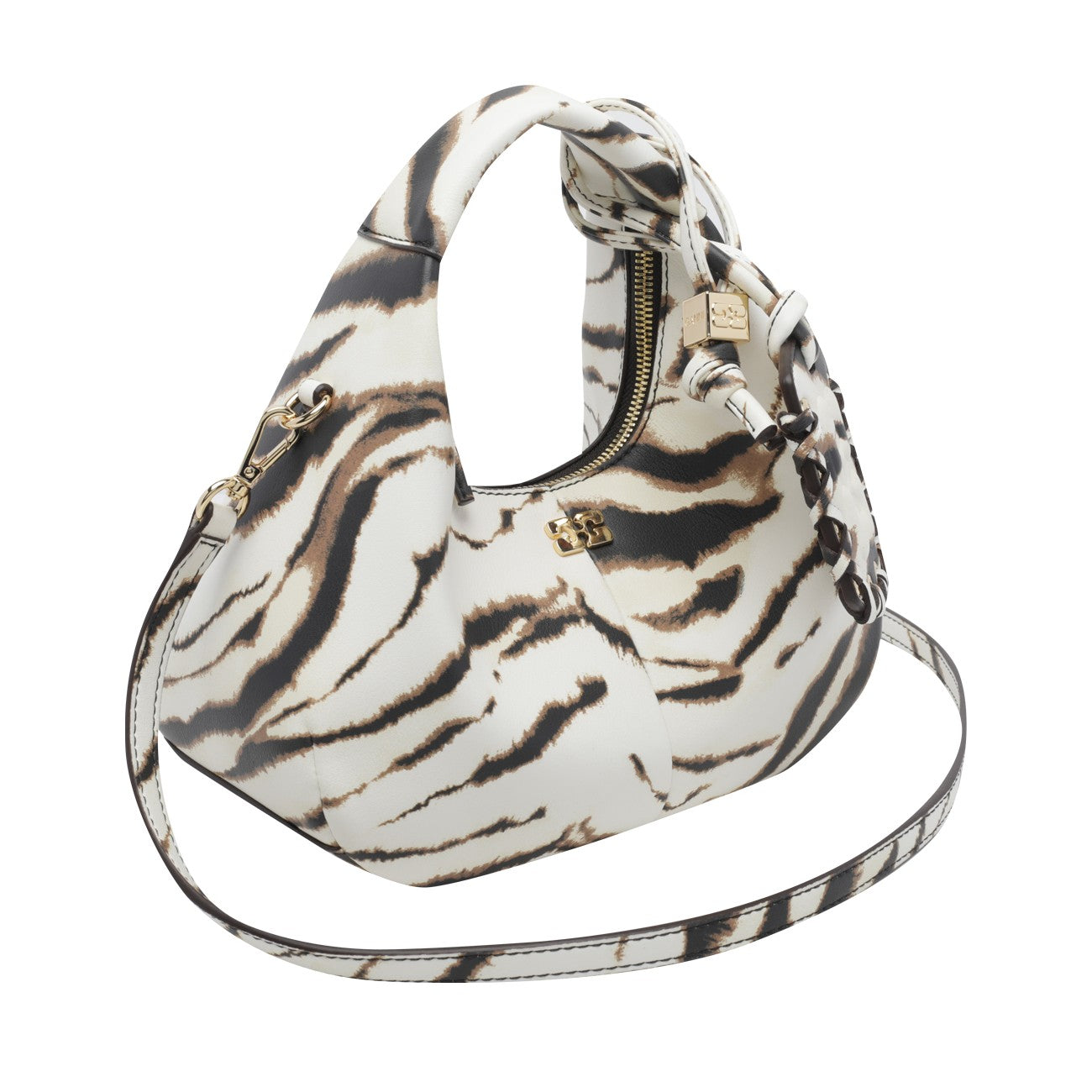 Ganni Women Mini Logo Zebra Hobo Bag
