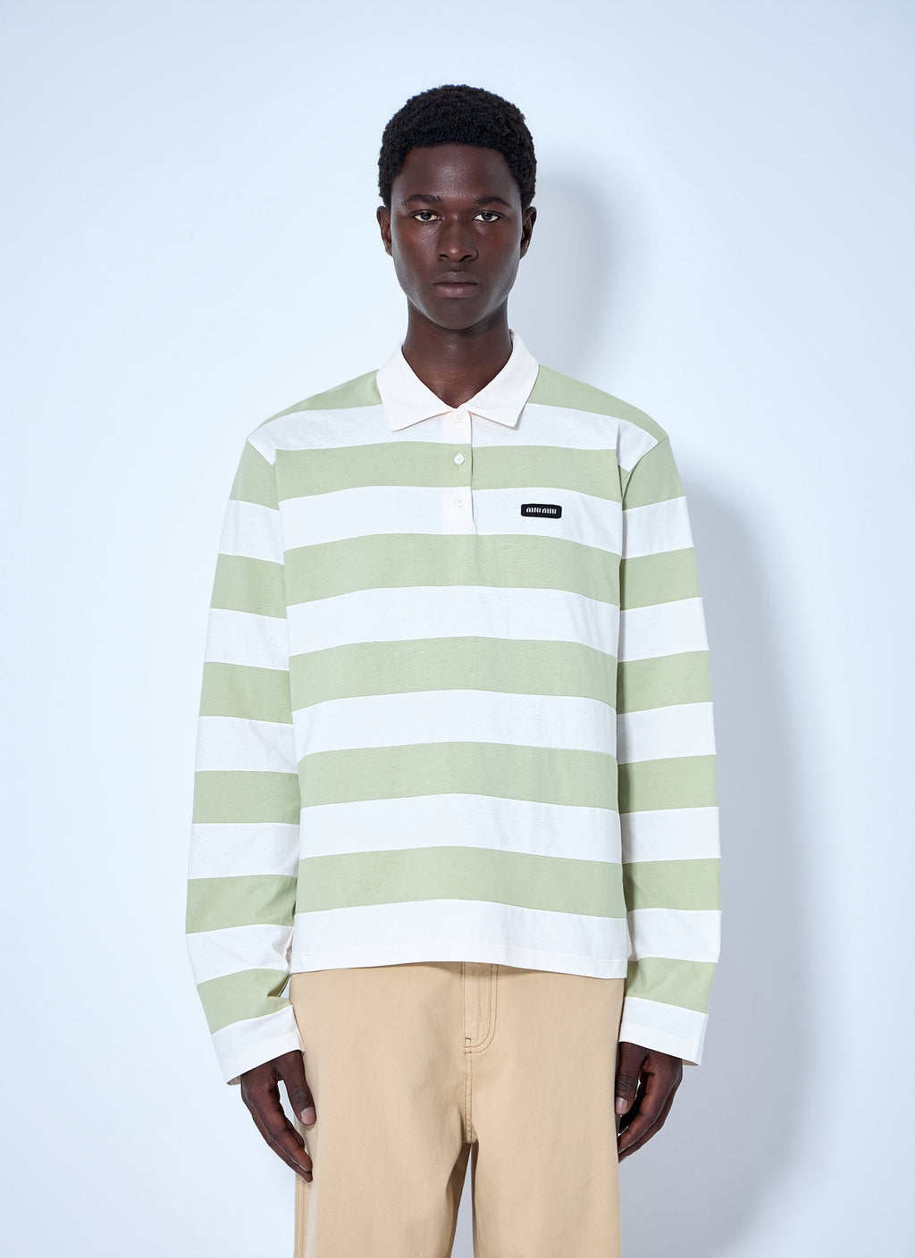 Miu Miu Men Striped Jersey Polo Shirt