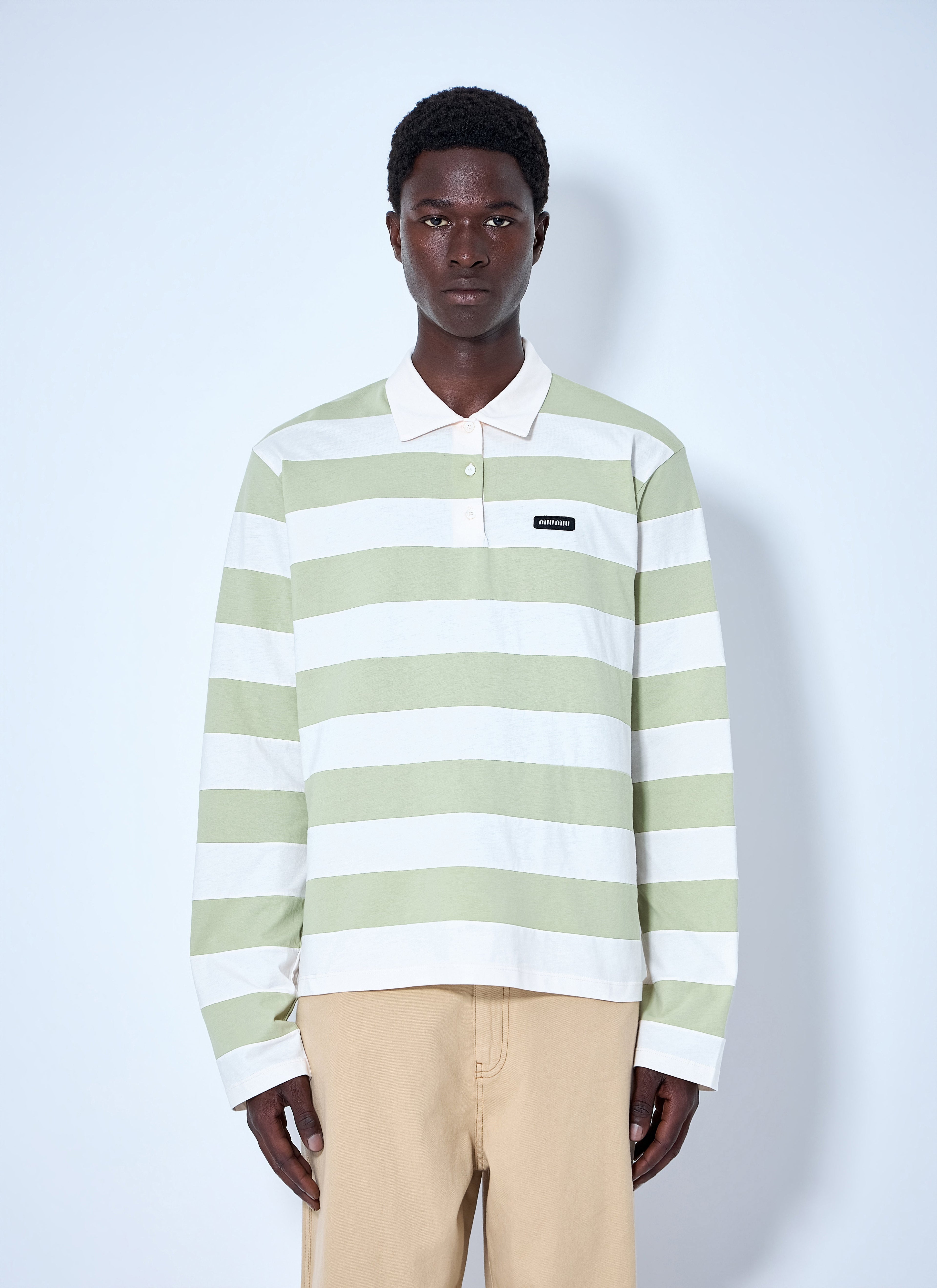Miu Miu Men Striped Jersey Polo Shirt