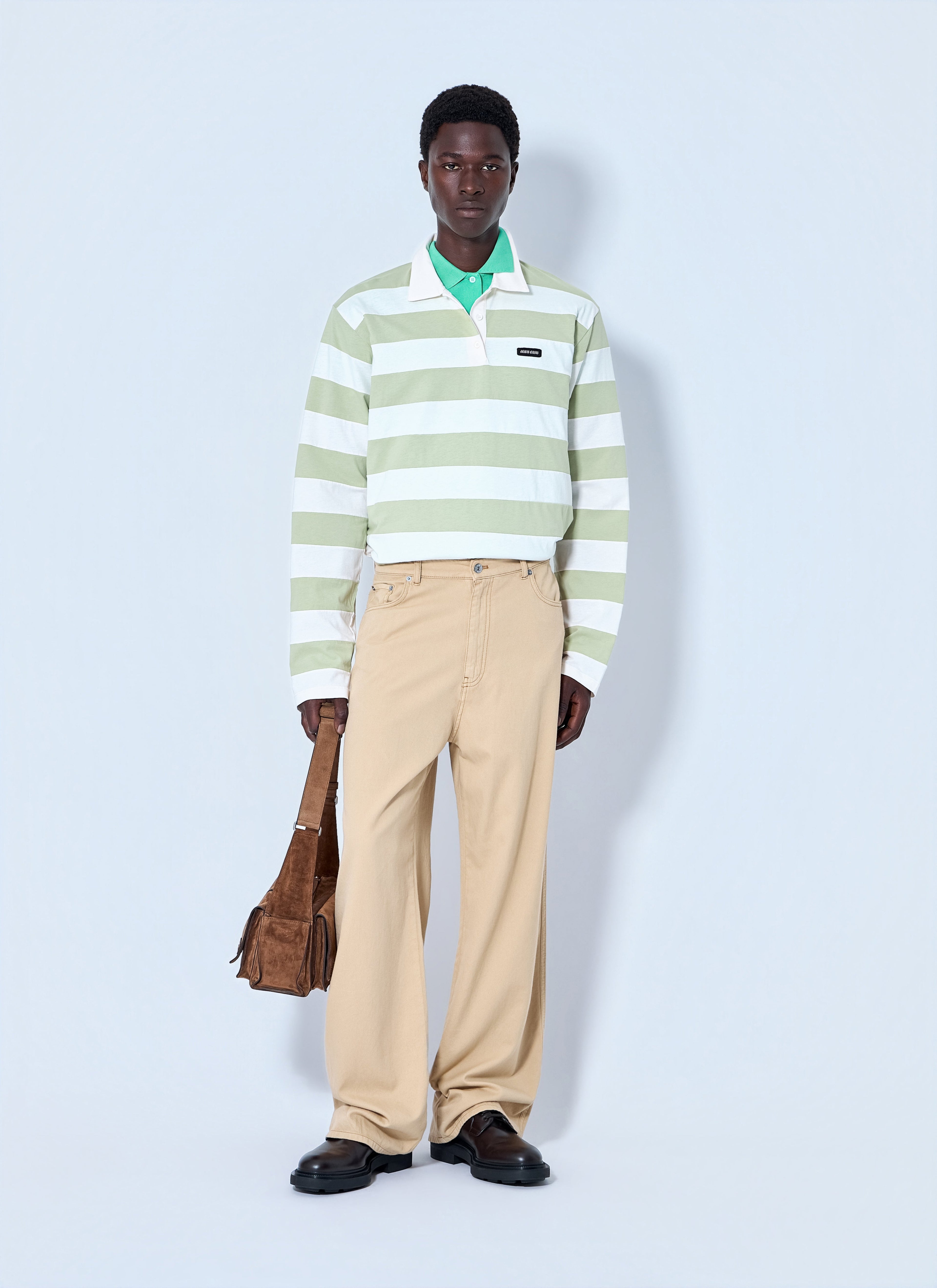 Miu Miu Men Striped Jersey Polo Shirt