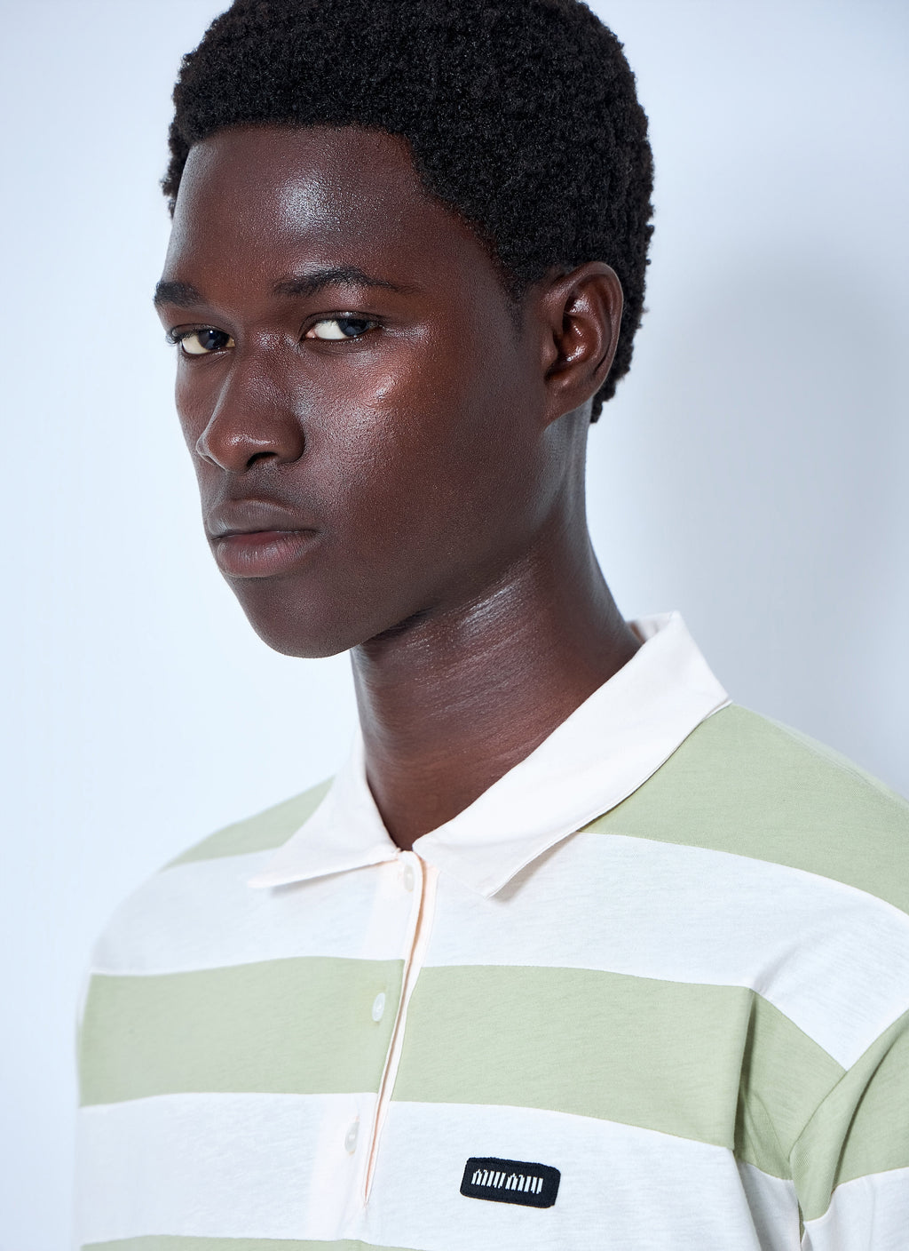Miu Miu Men Striped Jersey Polo Shirt