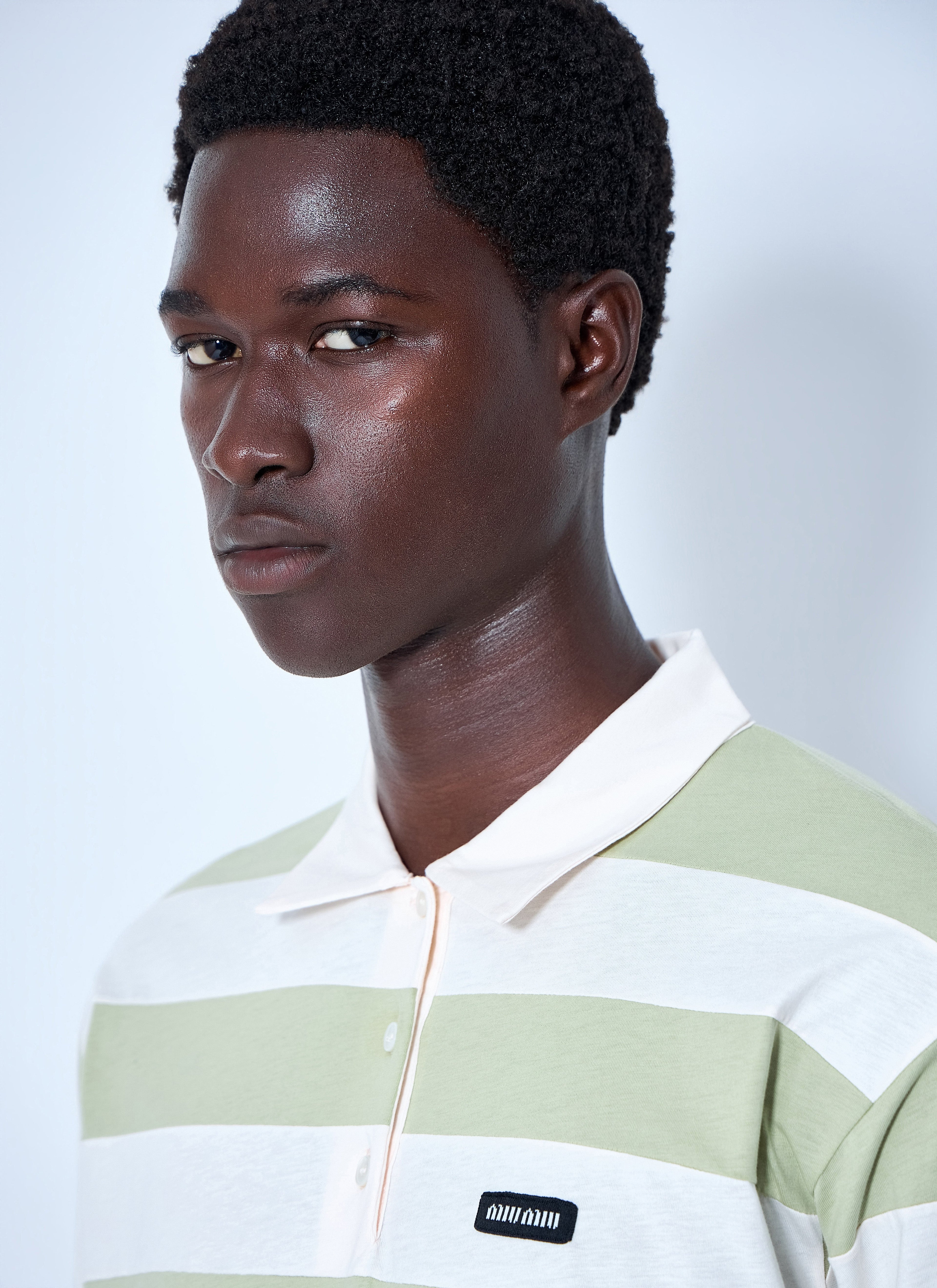Miu Miu Men Striped Jersey Polo Shirt