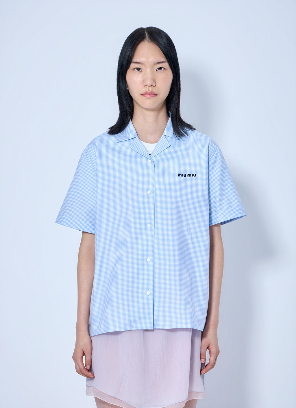 Miu Miu Women Short-Sleeve Cotton Poplin Shirt
