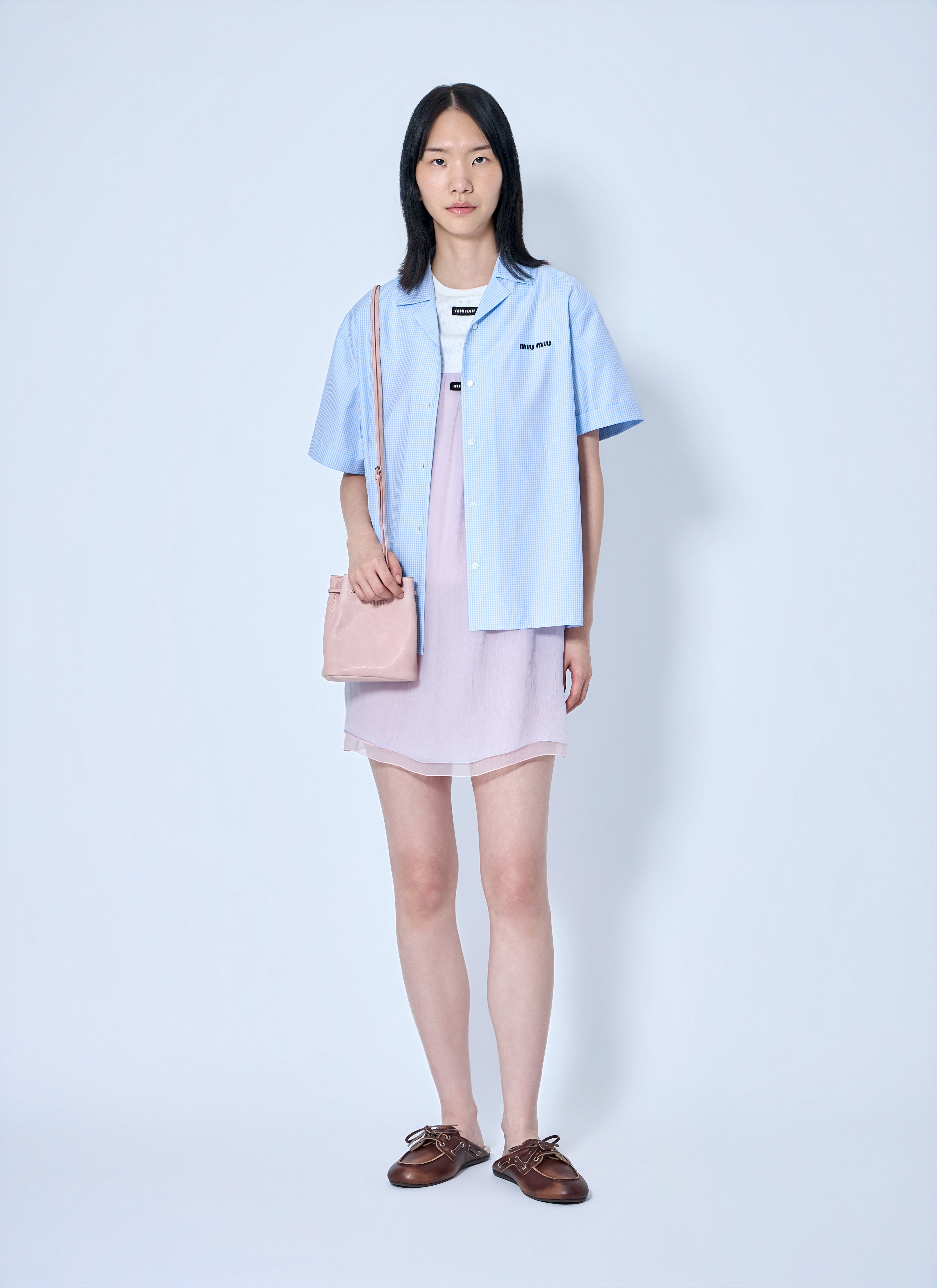 Miu Miu Women Short-Sleeve Cotton Poplin Shirt