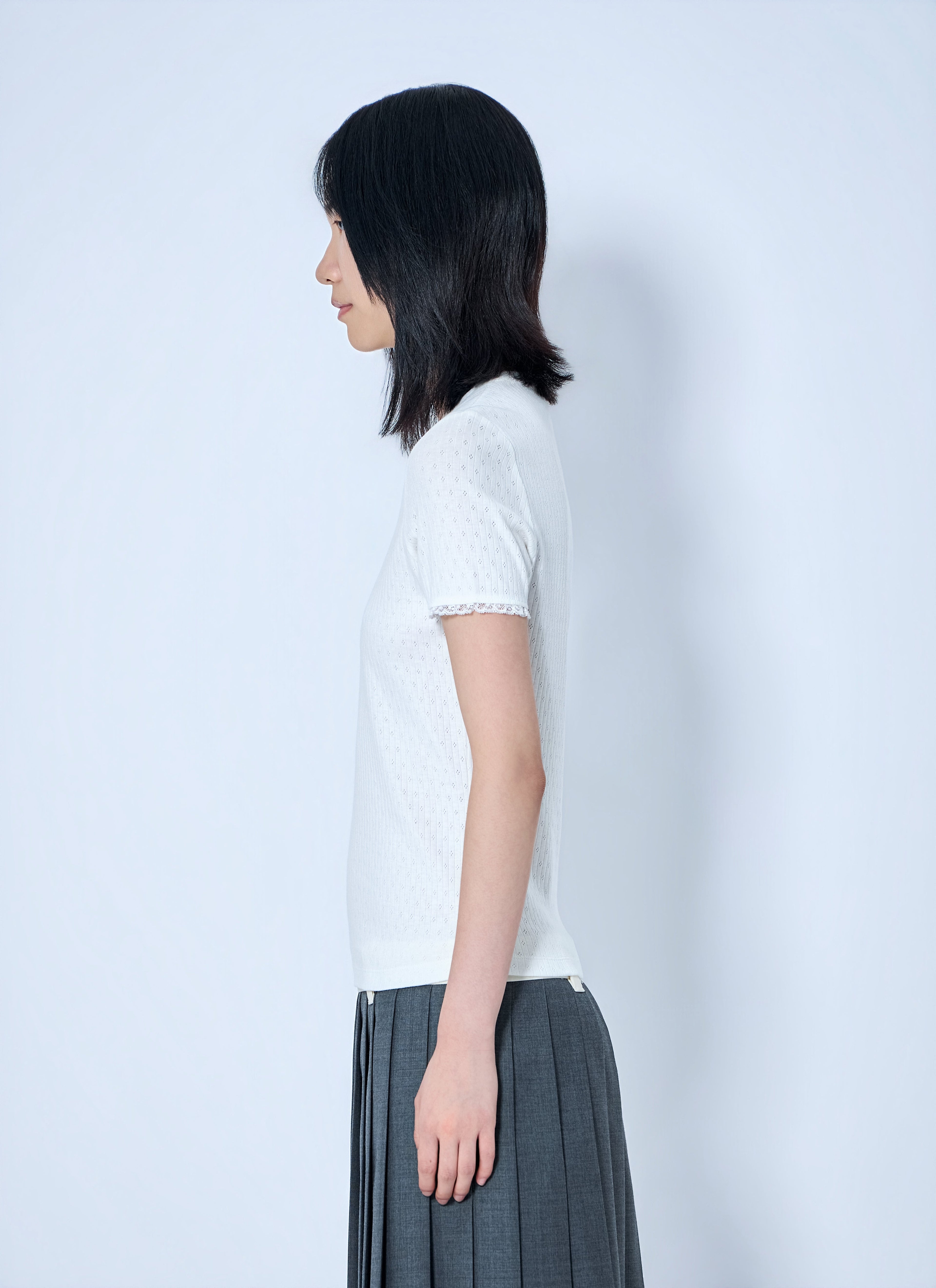 Miu Miu Women Lace-Trim Logo-Patch T-Shirt