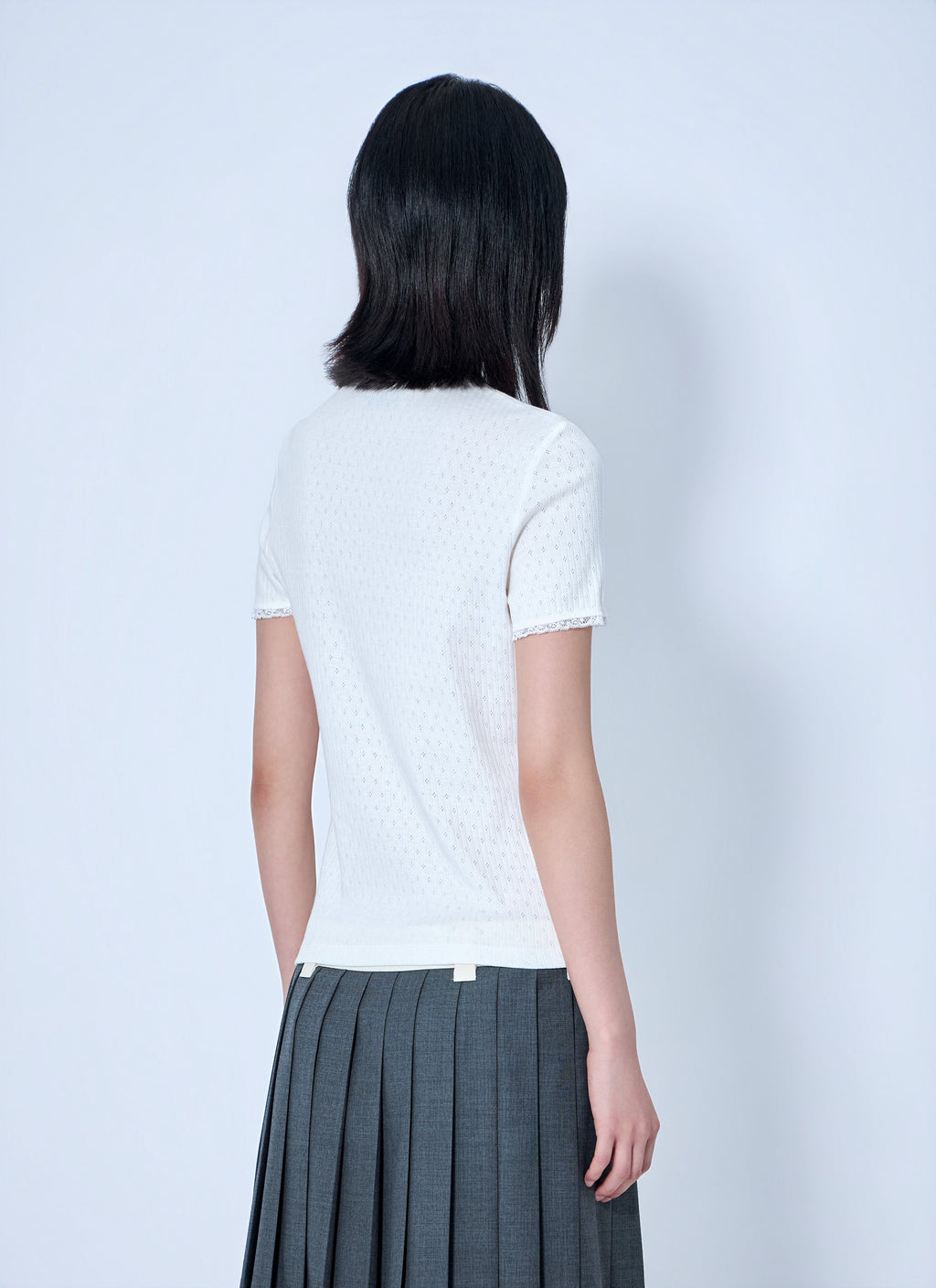 Miu Miu Women Lace-Trim Logo-Patch T-Shirt