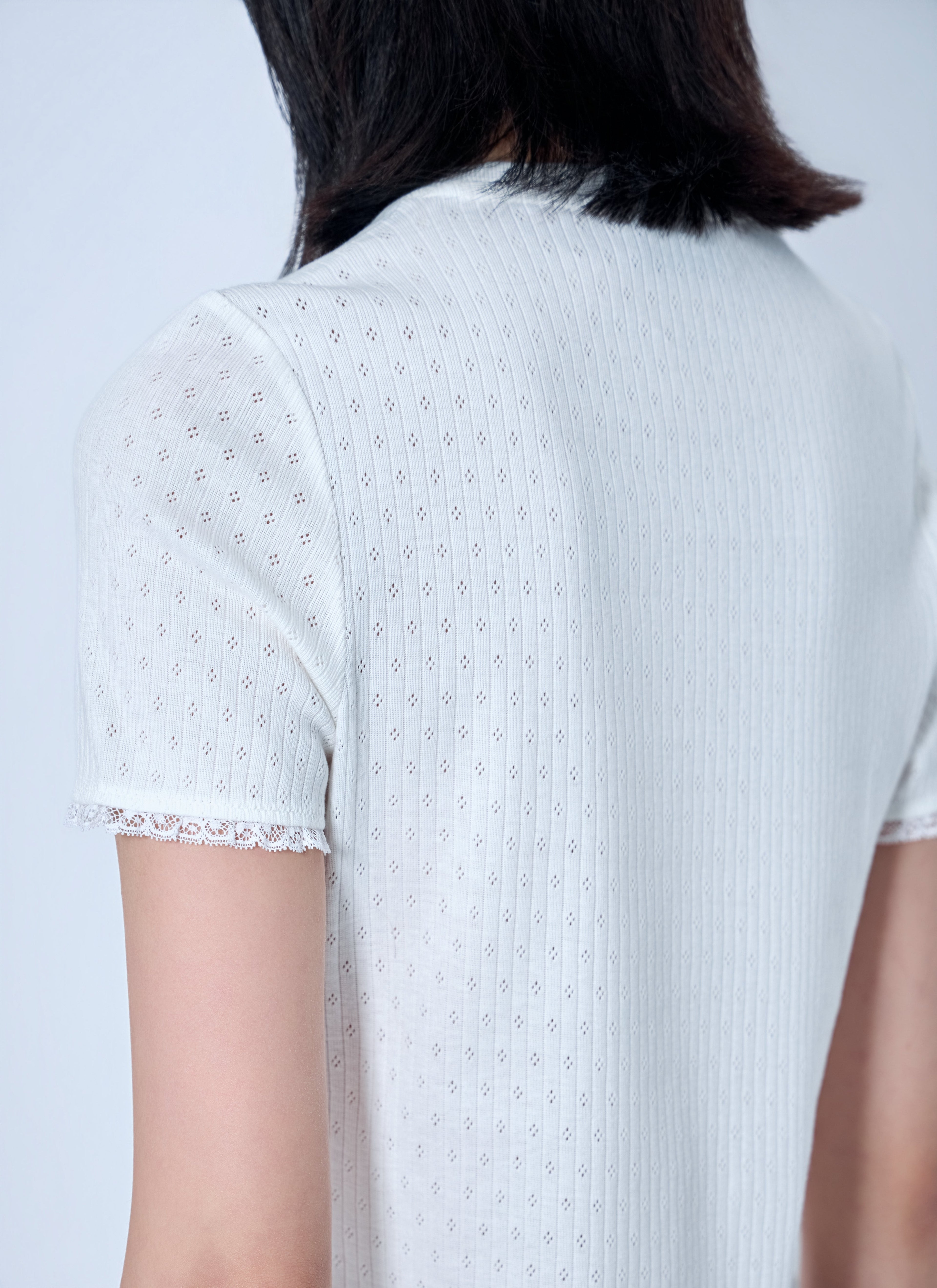 Miu Miu Women Lace-Trim Logo-Patch T-Shirt