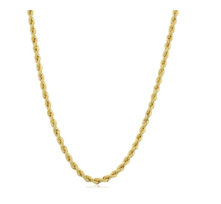 14k Yellow Gold Filled Unisex 2.10 millimeter Rope Chain Necklace