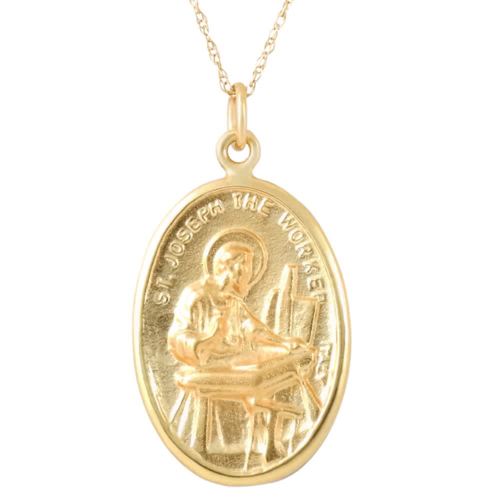 14k White or Yellow Gold St. Joseph Medal Pendant 1" Tall 2.5 Grams