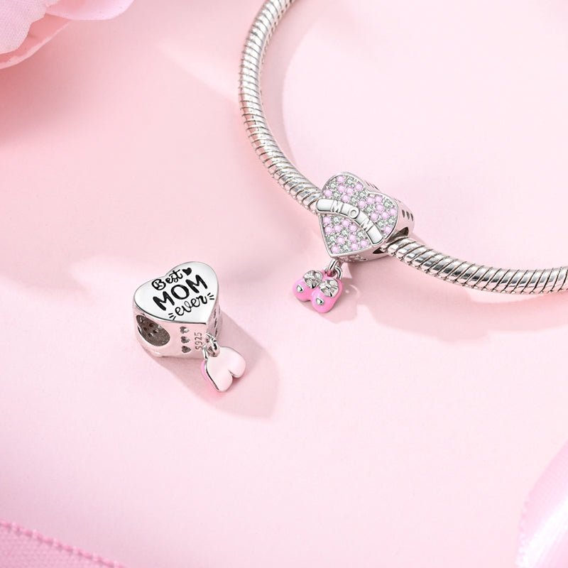 Mom's Love Heart & Baby Shoes Dangle Charm