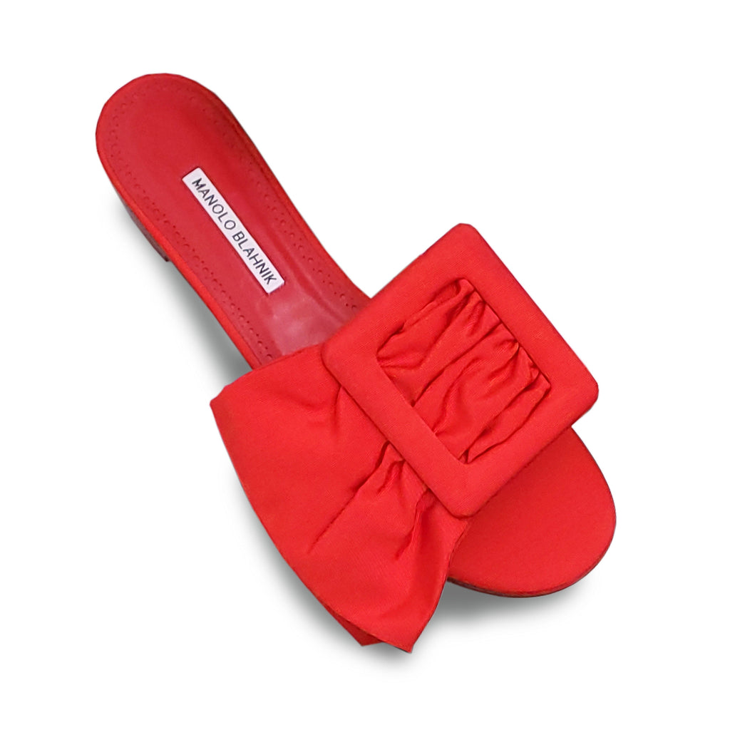 MANOLO BLAHNIK RED FLATS WITH BUCKLE DETAIL - SIZE 41