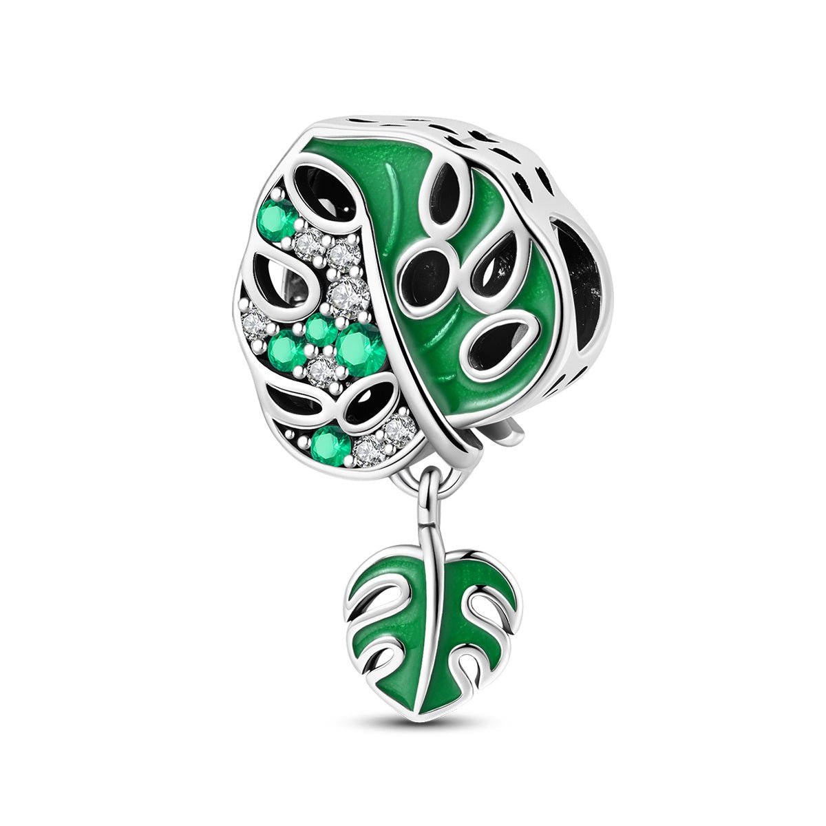 Monstera Leaf & Green Crystal Dangle Charm