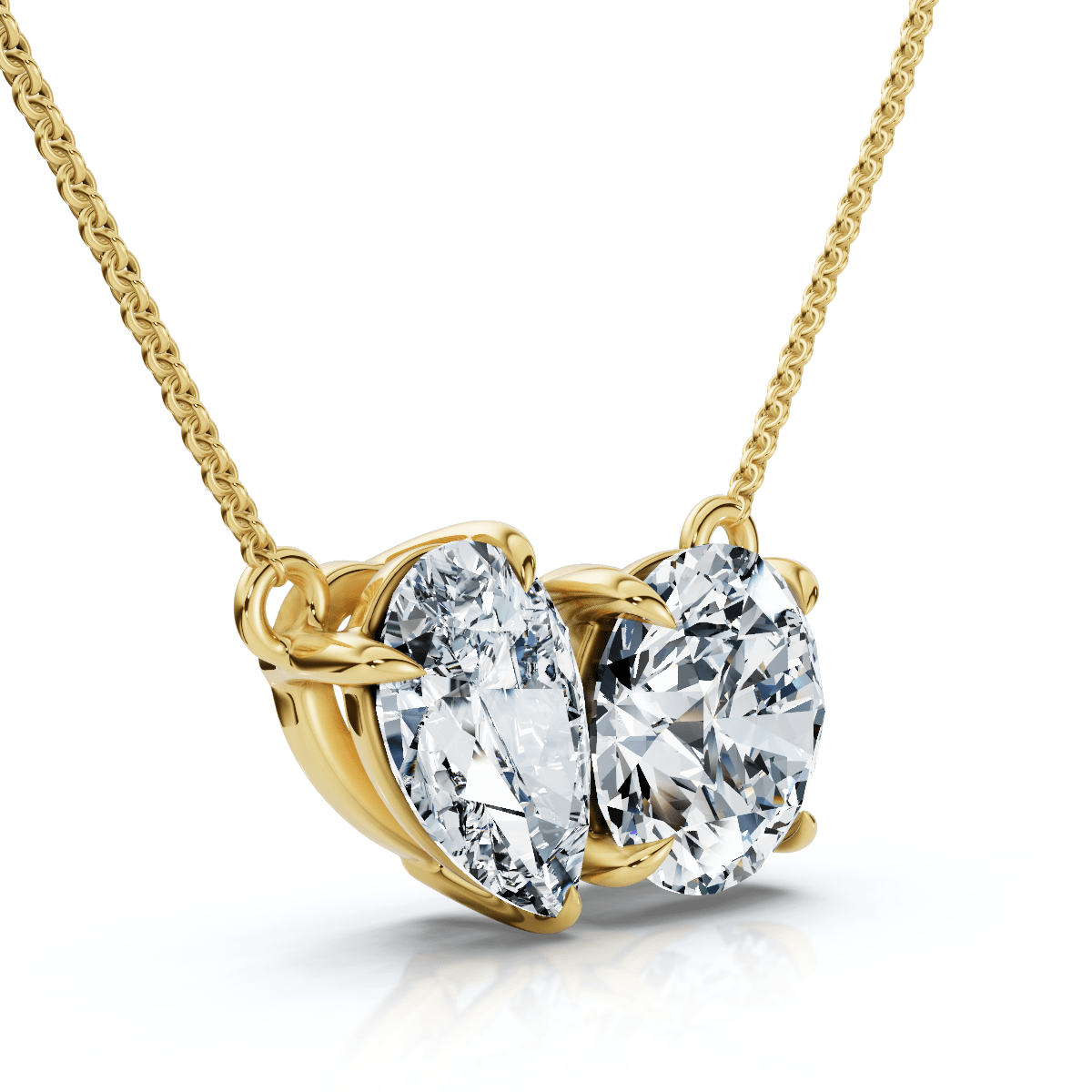 1 1/2Ct Round and Pear Two Stone Toi et Moi Pendant 14k Gold Lab Grown