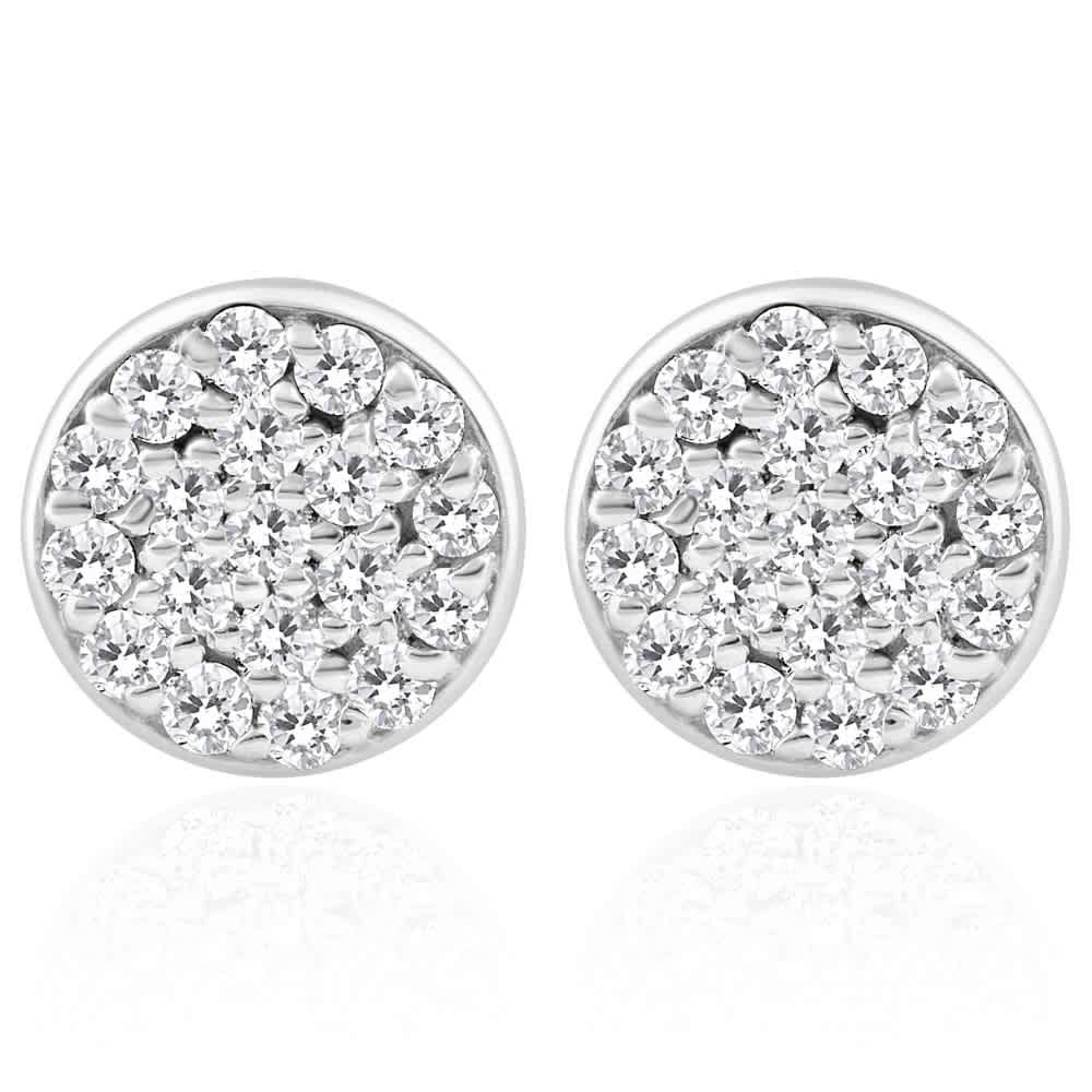 3/8 Ct EX3 Lab Grown Diamond Pave Studs Womens Earrings Lab Grown 14k White Gold 8mm