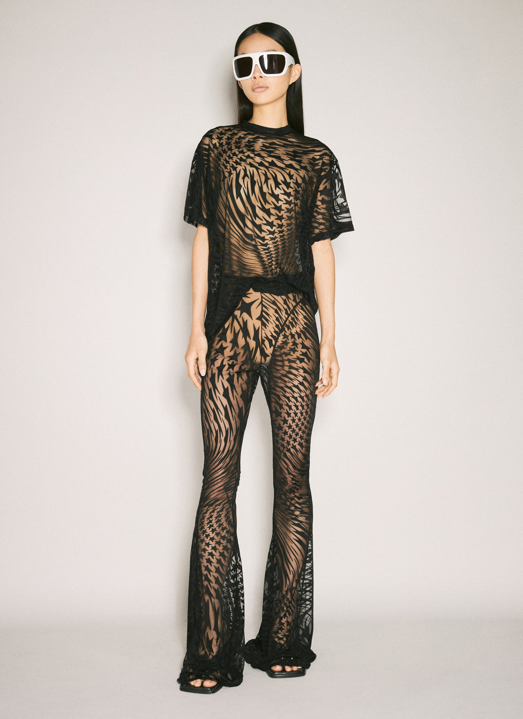 Mugler Women Sheer Flocked Star T-Shirt