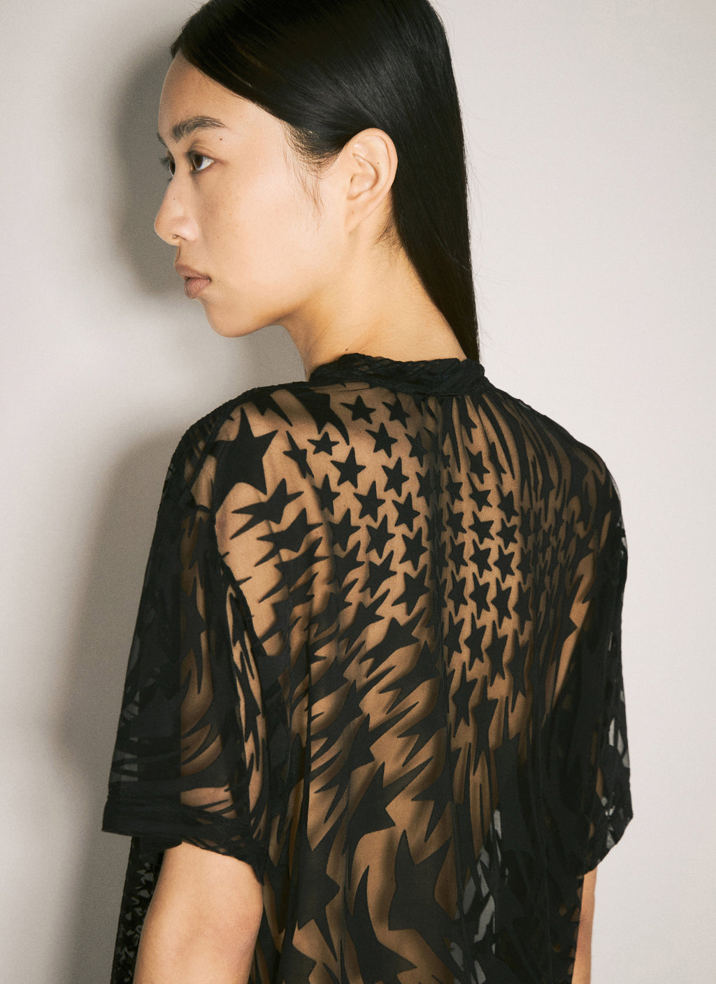 Mugler Women Sheer Flocked Star T-Shirt