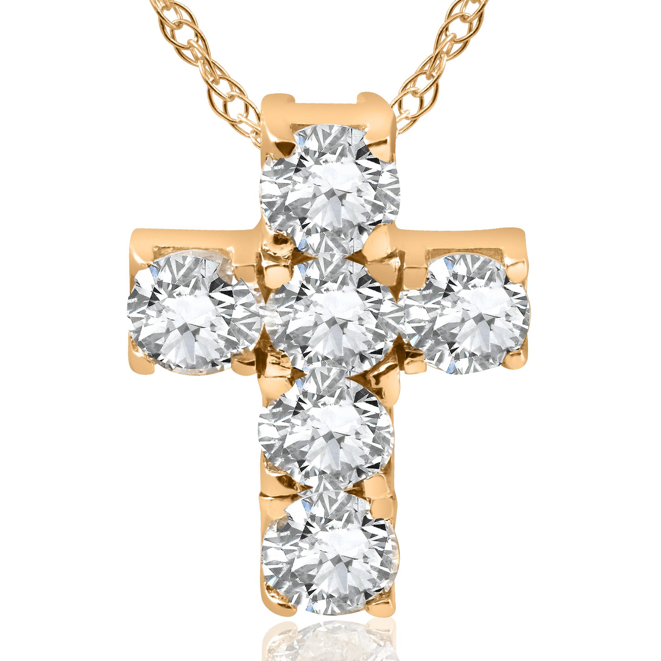1ct Diamond Cross Pendant 14K Yellow Gold 1/2" Tall