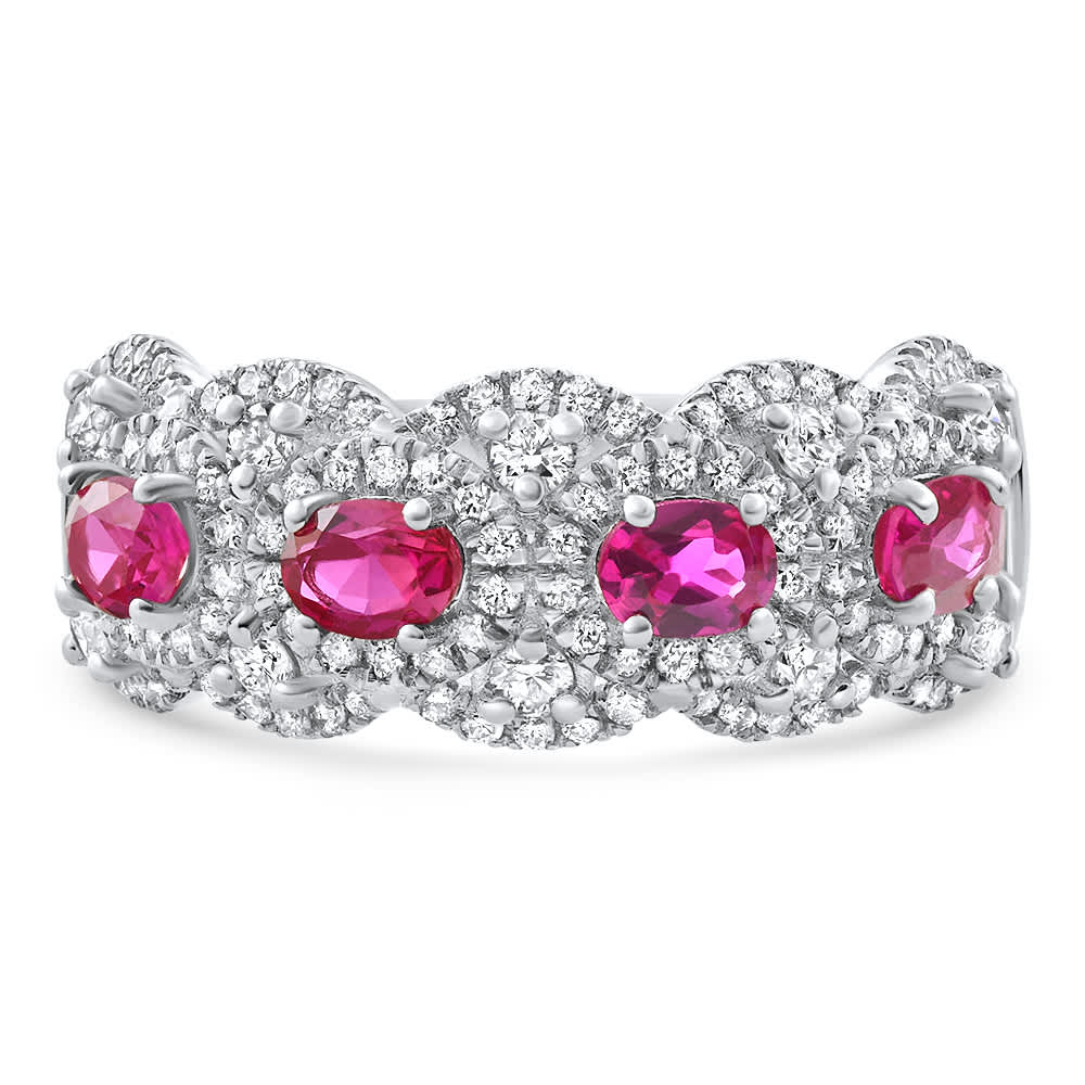 1.43Ct Ruby & Diamond Ring 10k White Gold Lab Grown Size: 7