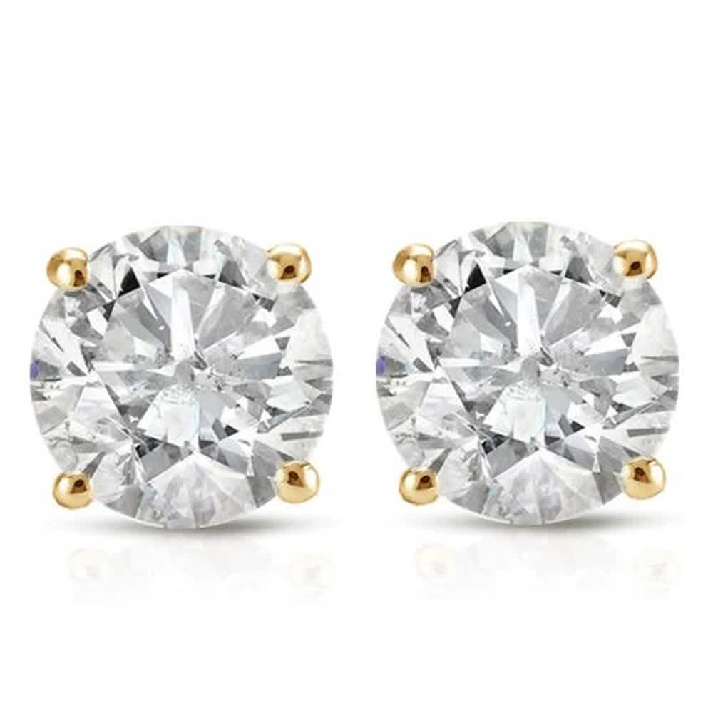1ct Round Cut Diamond Stud Earrings in 14K Yellow Gold with Screw Backs