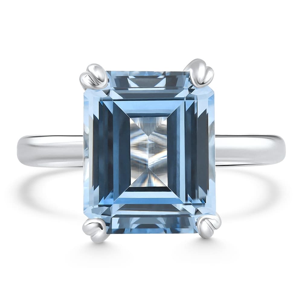 Emerald Cut Aquamarine Solitaire Sandi Ring Platinum 12MM Lab Grown Size: 5