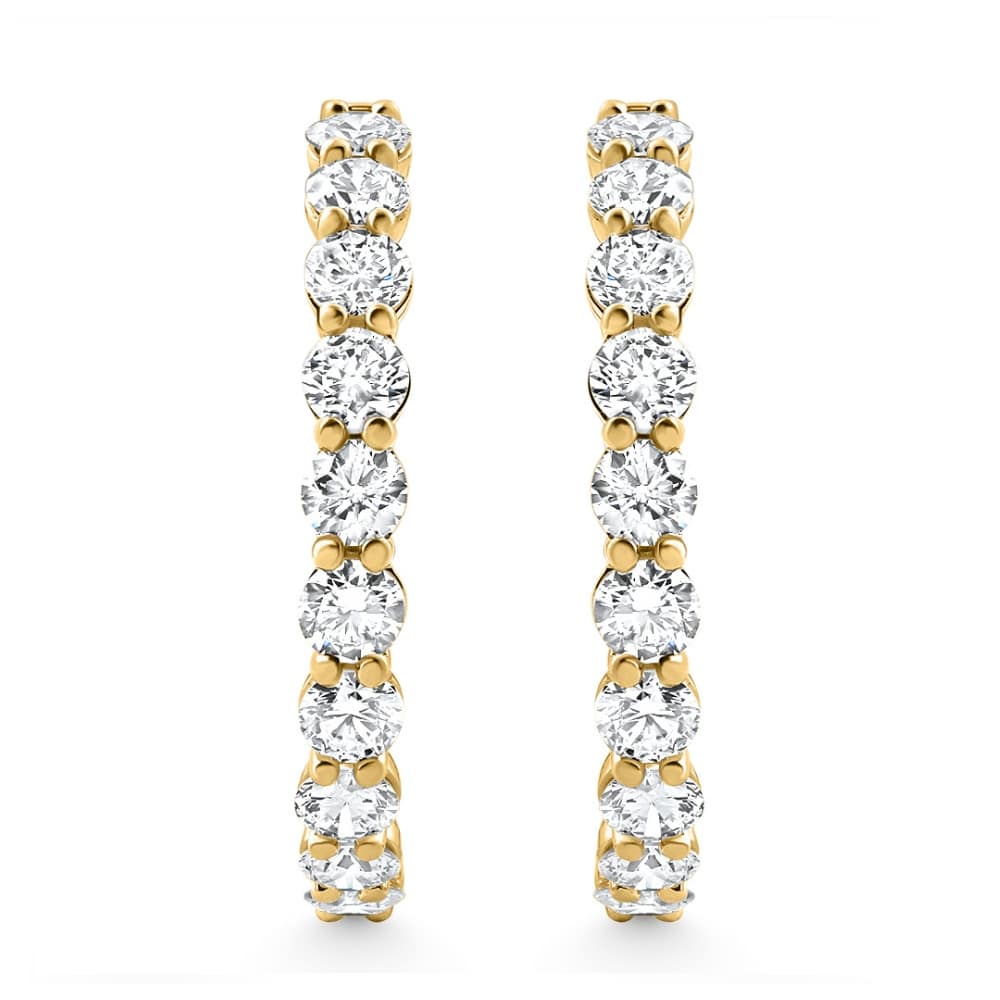 3Ct Diamond Lab Grown Inside Outside Hoops 14k Gold Eearrings 1" Tall