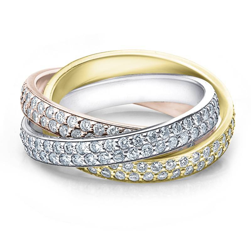 14k Tri Gold 2 5/8ct Rolling Ring Diamond Eternity Wedding Band Lab Grown Size Selectable