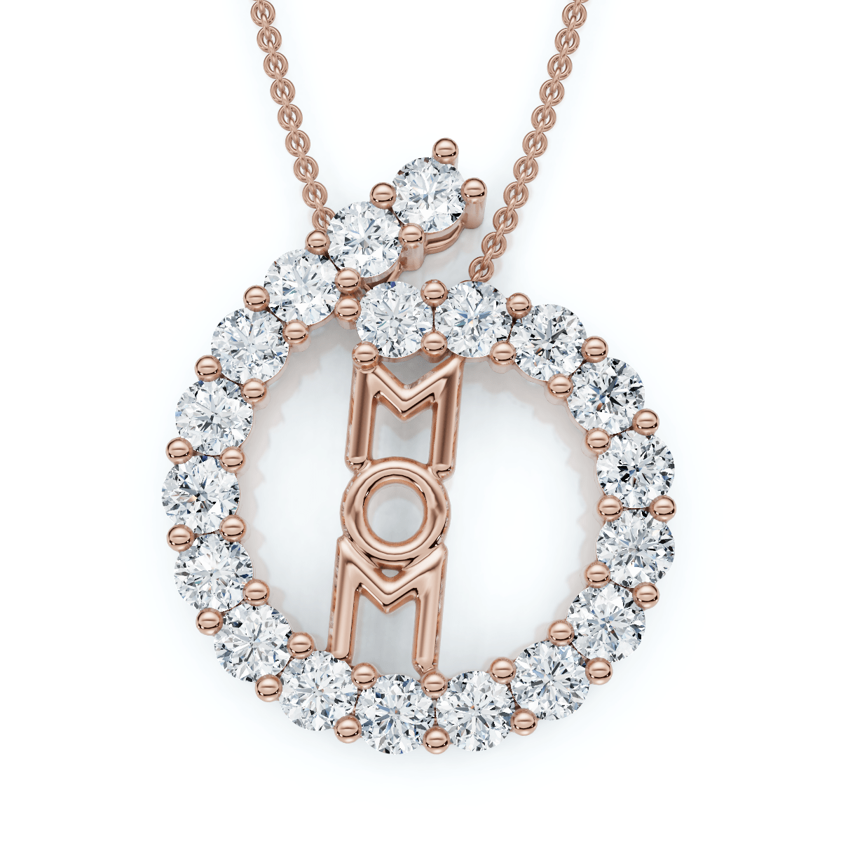 Diamond Circle Mom Pendant Gold Necklace Lab Grown 18"