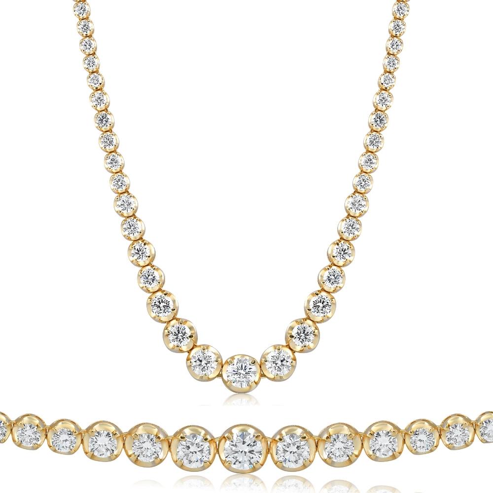 11 1/2Ct Graduated Diamond Tennis Necklace 14k Yellow Gold Lab Grown