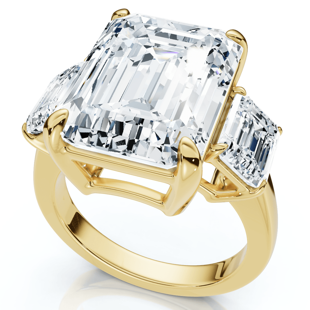 Certified 12Ct Emerald Cut Three Stone Diamond Engagement Ring Lab Grown