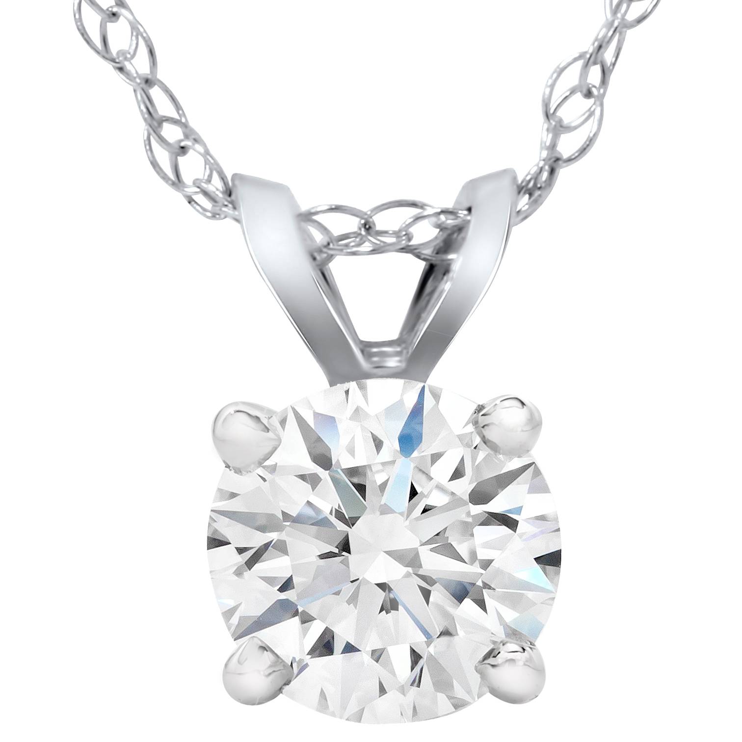 3/4Ct Lab Grown Round Cut Diamond Pendant Necklace 14K White Gold