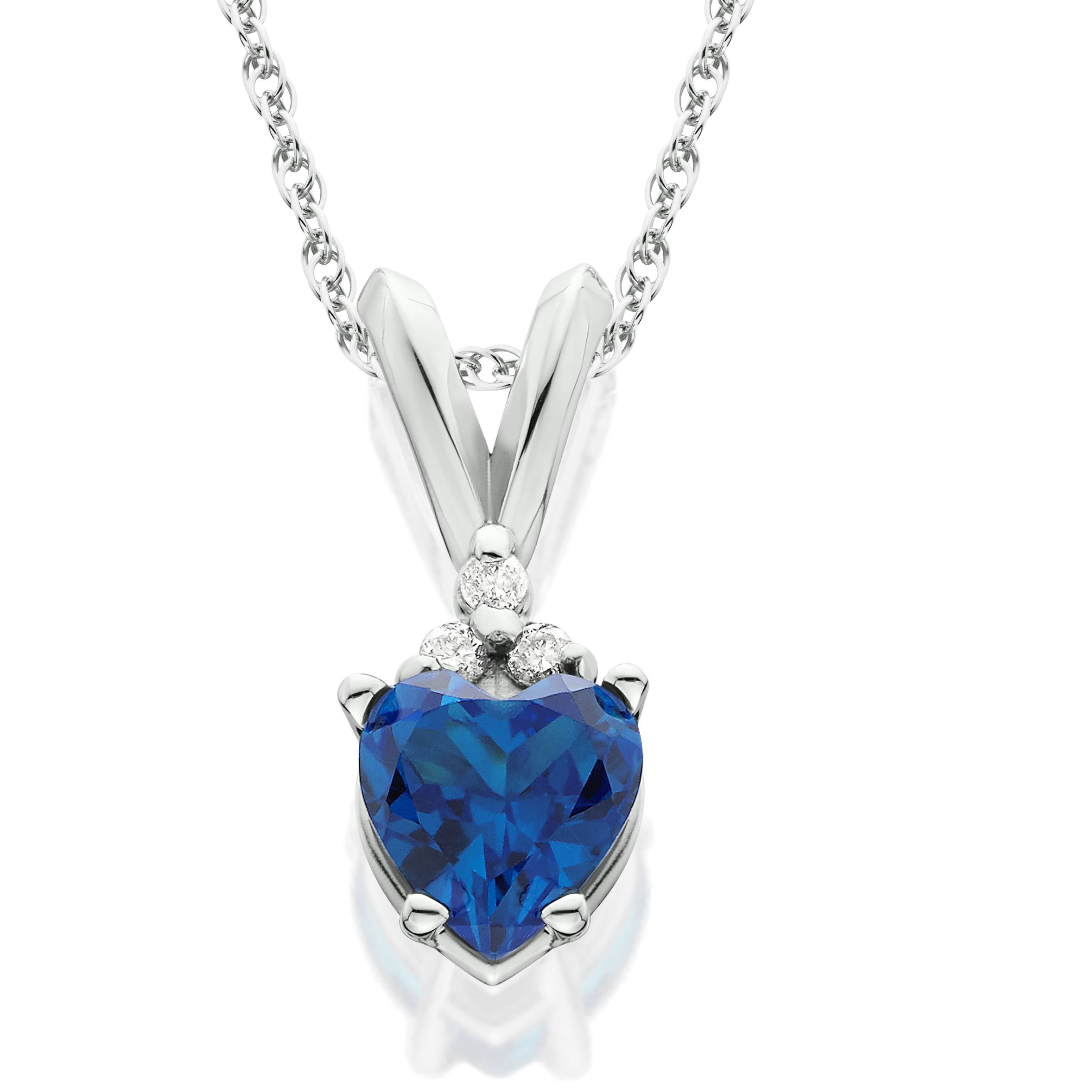 1/2ct Diamond & Simulated Blue Sapphire Heart Pendant 14K White Gold
