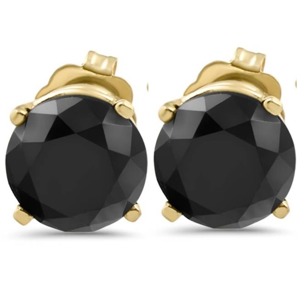 3 1/2 TCW 14k Yellow Gold Round Black Diamond Stud Earrings