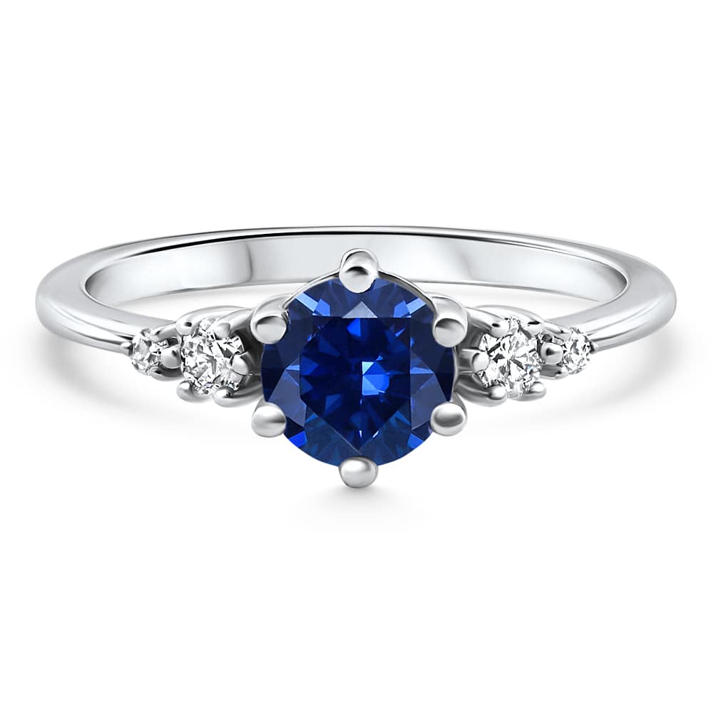 1Ct TW Blue Sapphire & Diamond Ring 14k White Gold Lab Grown