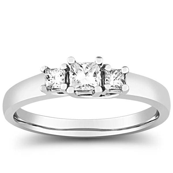 1/2ct Three Stone Princess Cut Diamond Ring 14K White Gold Size Selectable