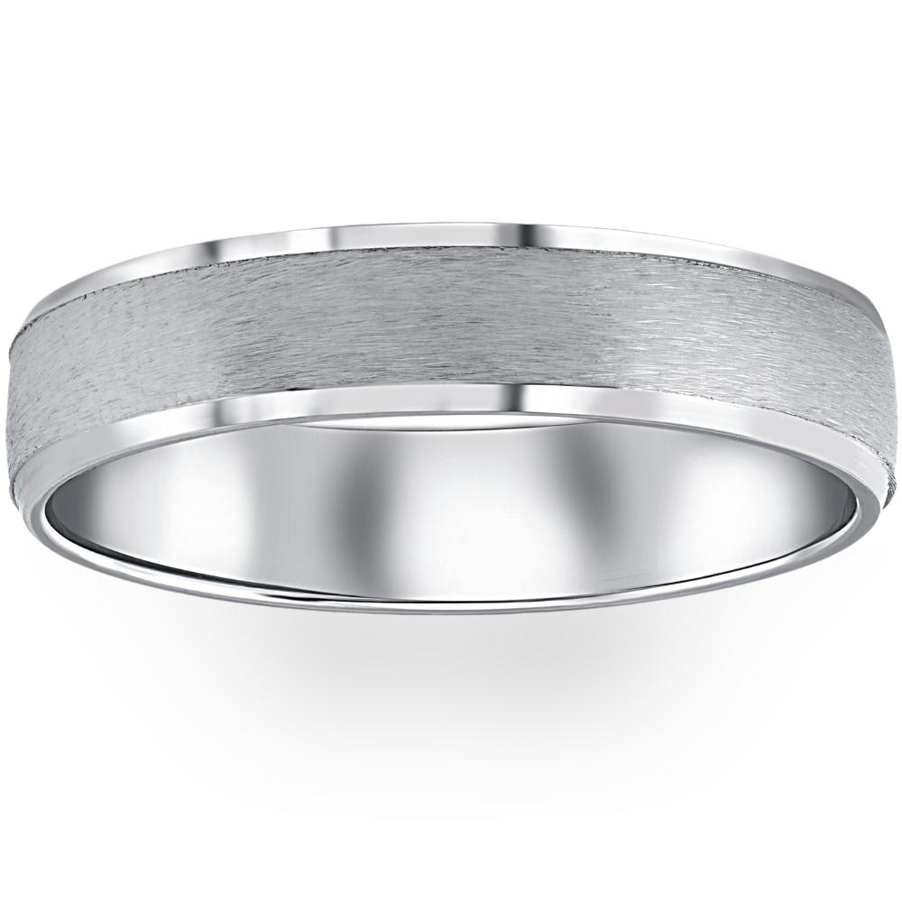 Mens 5mm 10K White Gold Brushed Wedding Band Size Selectable